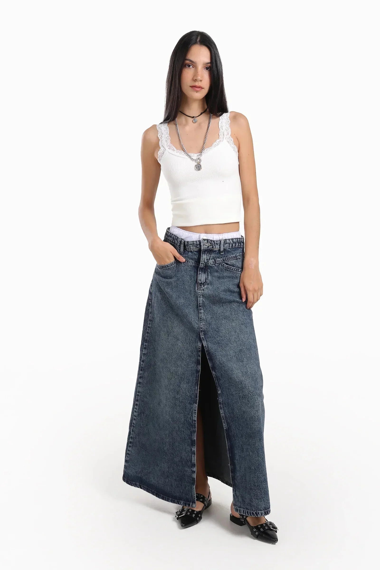 Carina - Denim Maxi Skirt with Slit 1