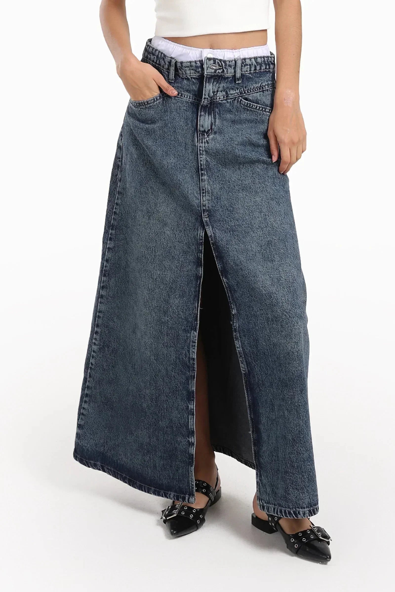Carina - Denim Maxi Skirt with Slit 2