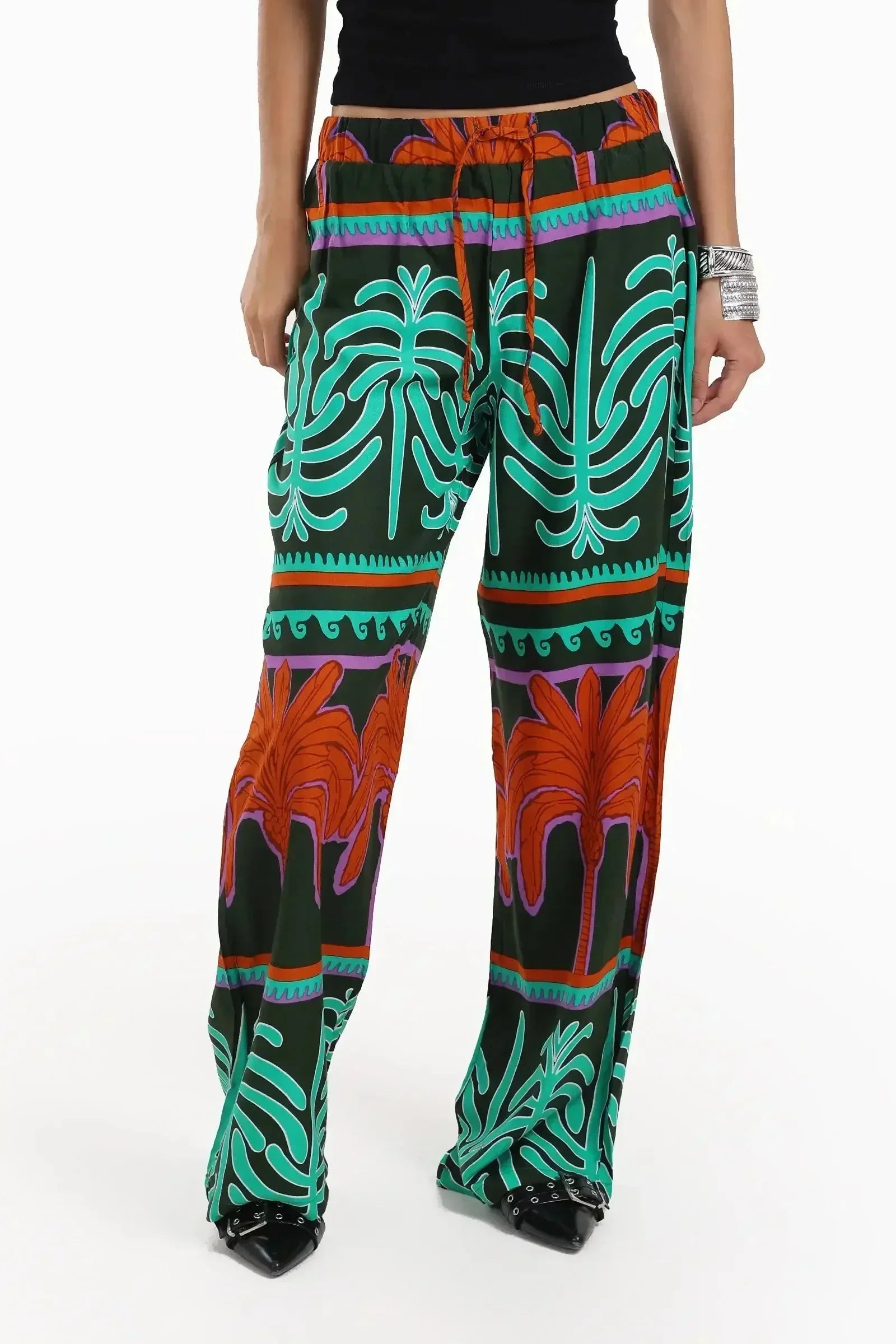 Carina - Colored Palm Print Pants 1