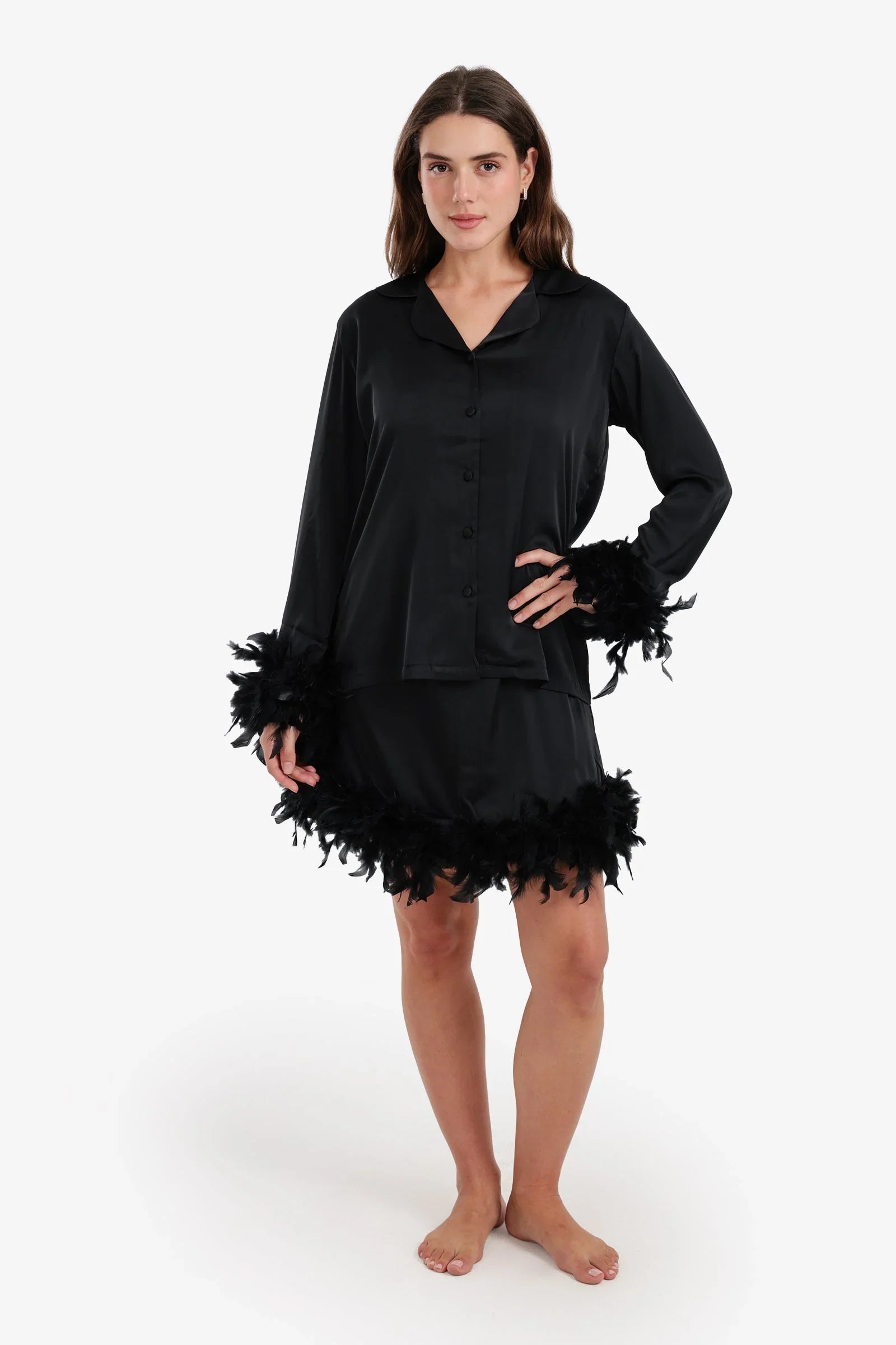 Carina - Feather Trimmed Nightgown Set 1