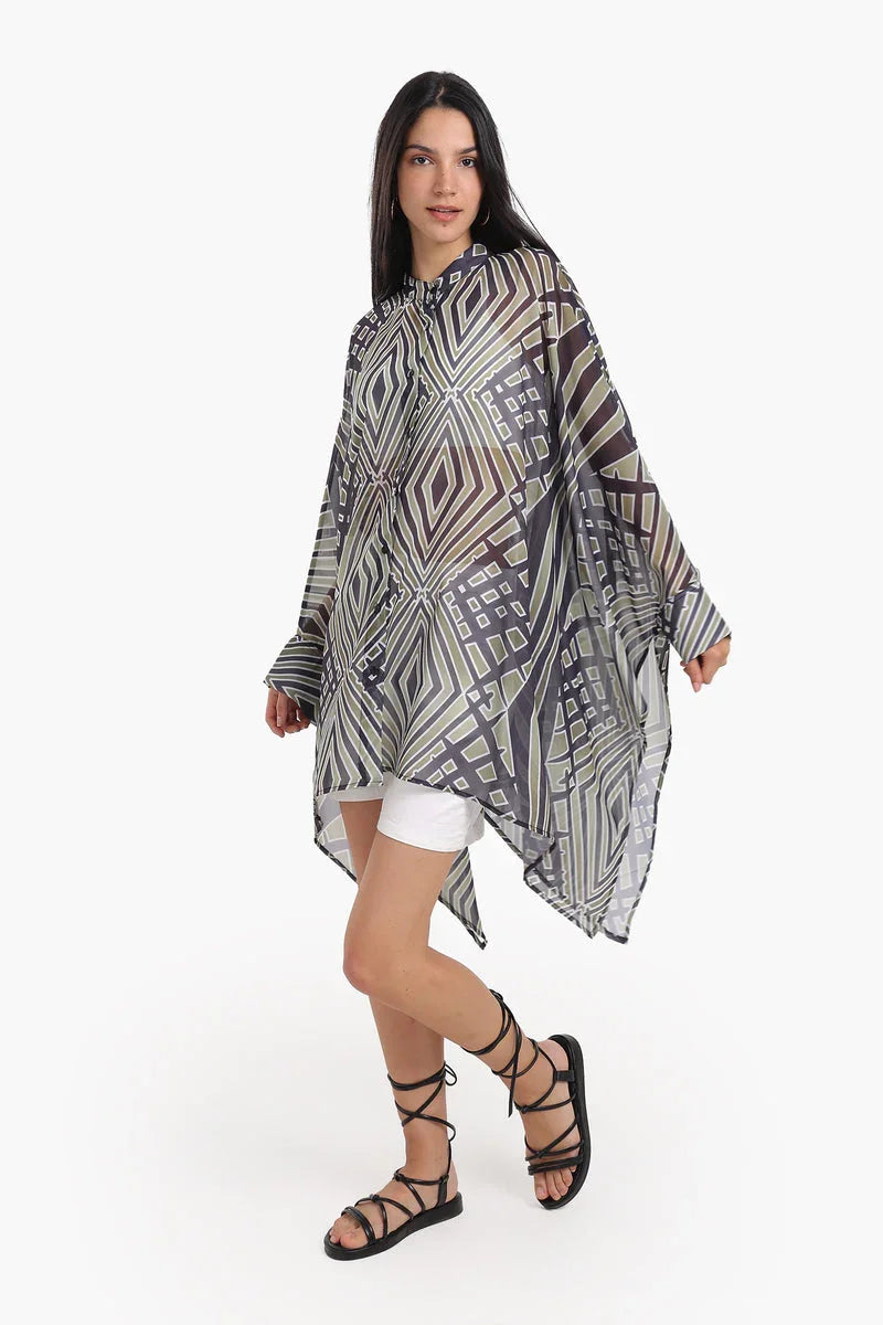 Carina - Chiffon Printed Shirt Poncho 2