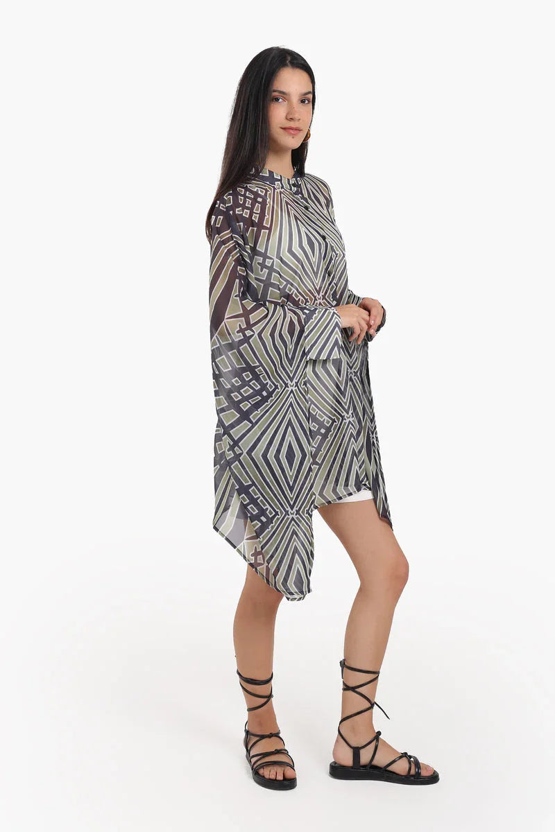 Carina - Chiffon Printed Shirt Poncho 5