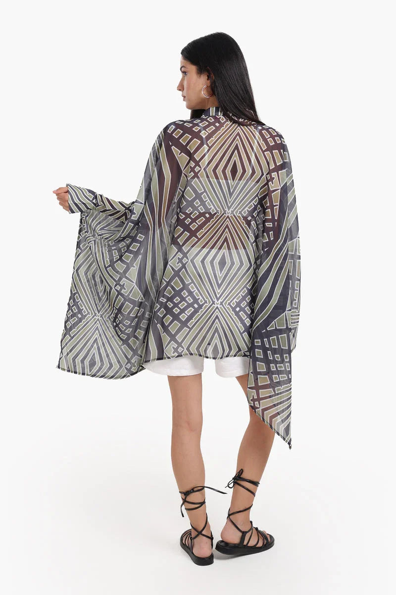 Carina - Chiffon Printed Shirt Poncho 3