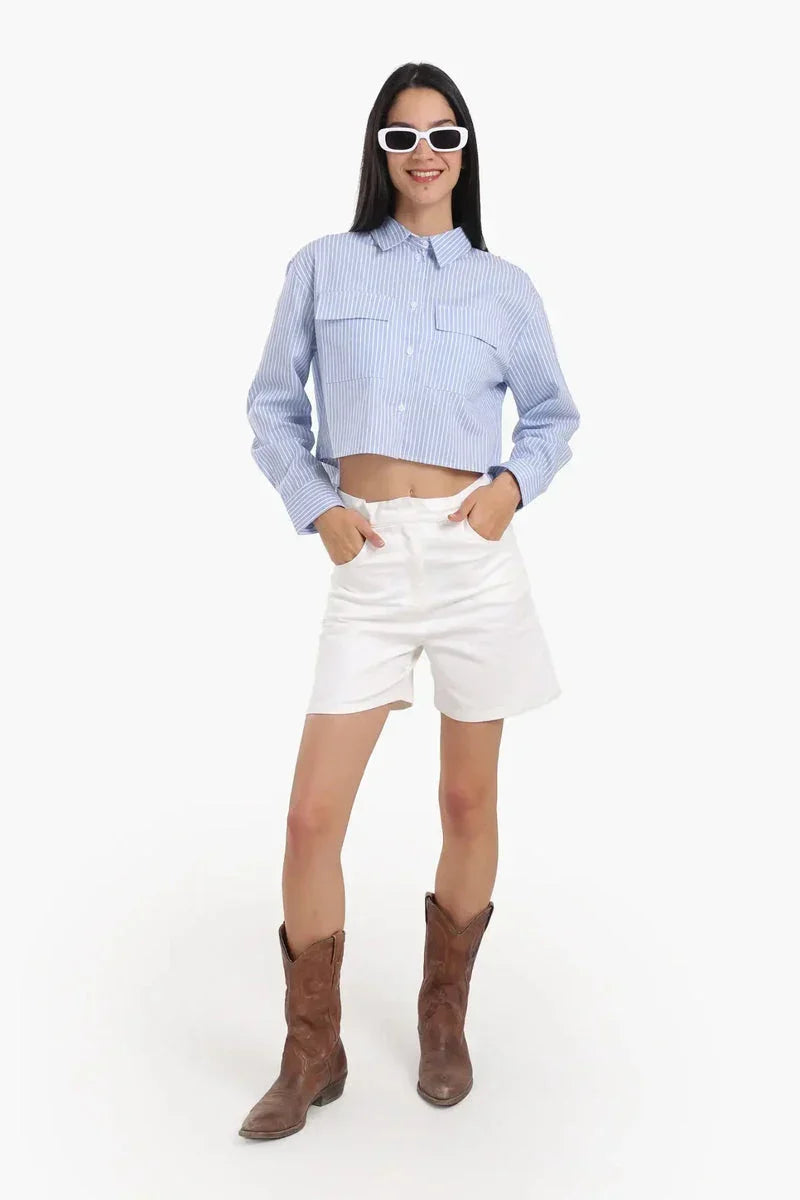Carina - Poplin Striped Cropped Shirt 9