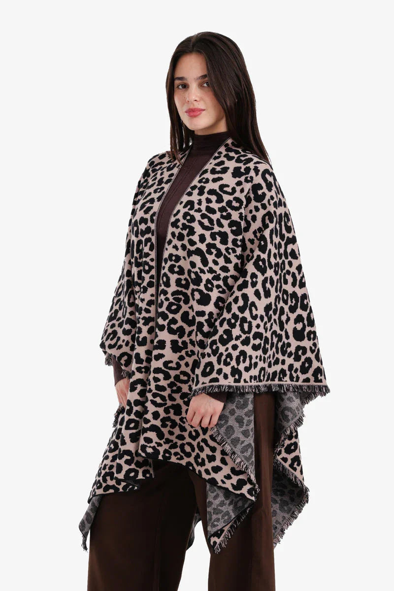 Carina - Fringed Leopard Pattern Poncho 3