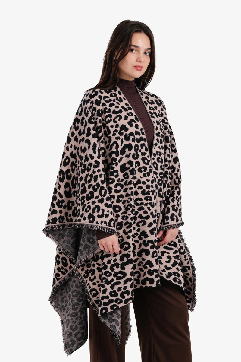 Carina - Fringed Leopard Pattern Poncho 2