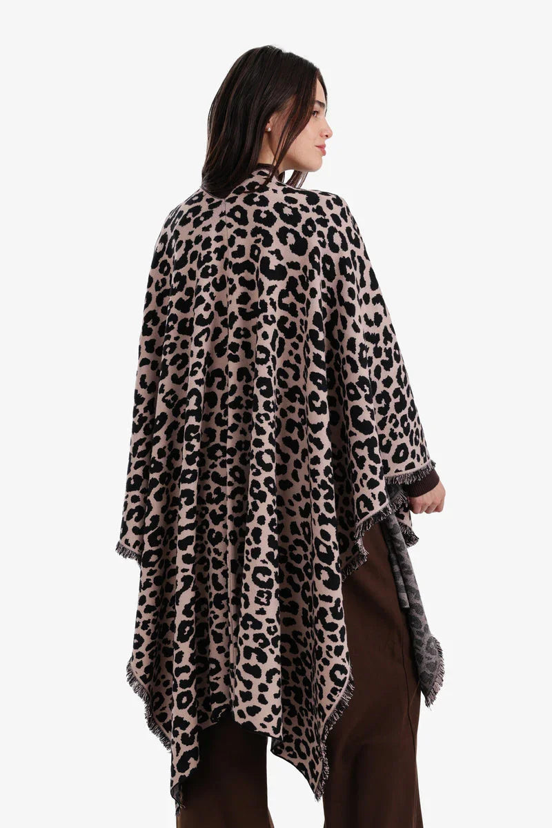 Carina - Fringed Leopard Pattern Poncho 4
