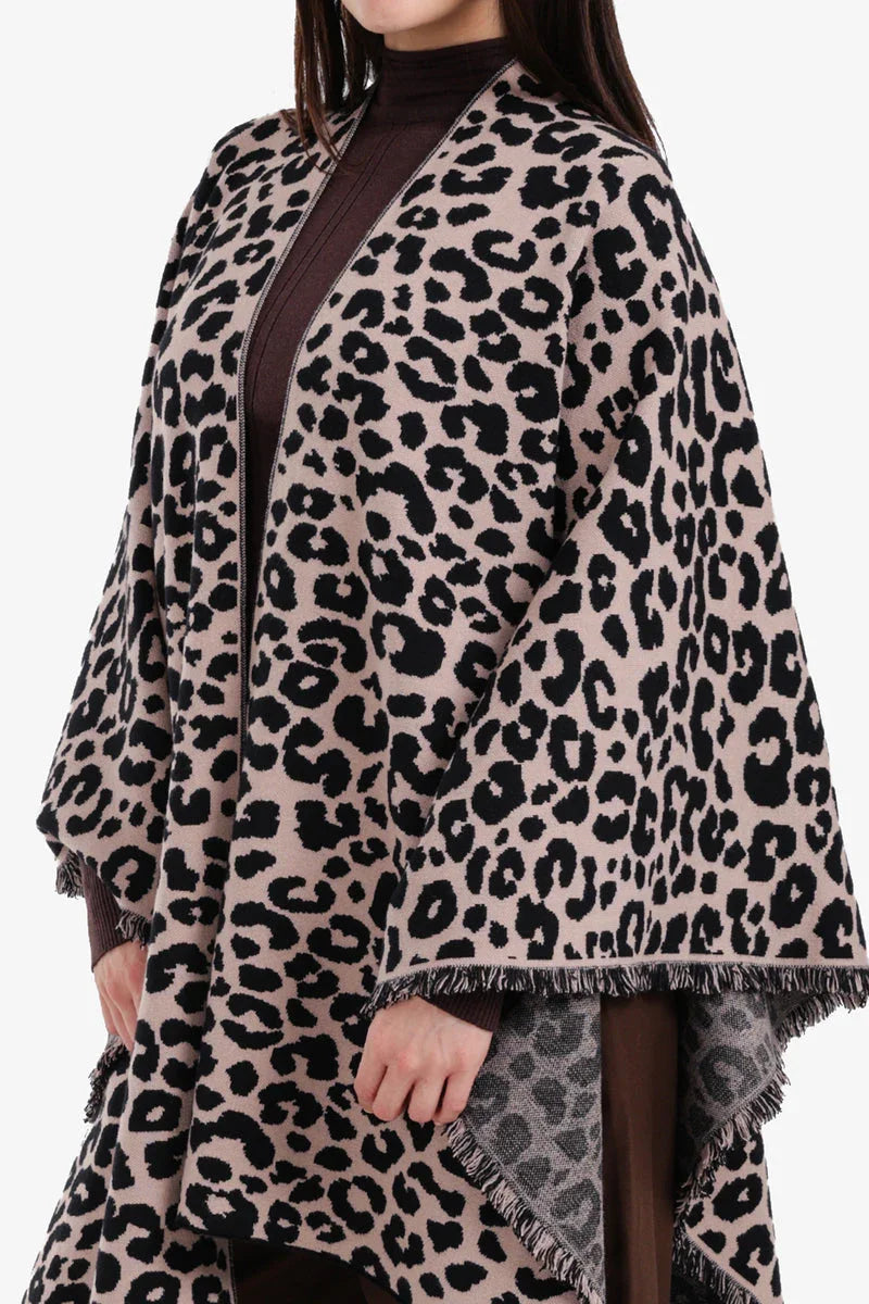 Carina - Fringed Leopard Pattern Poncho 5