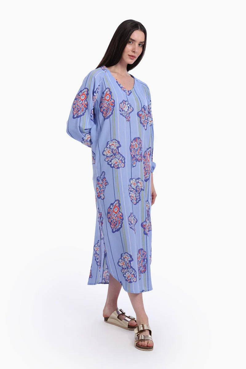 Carina - Blue All Over Print Dress 1