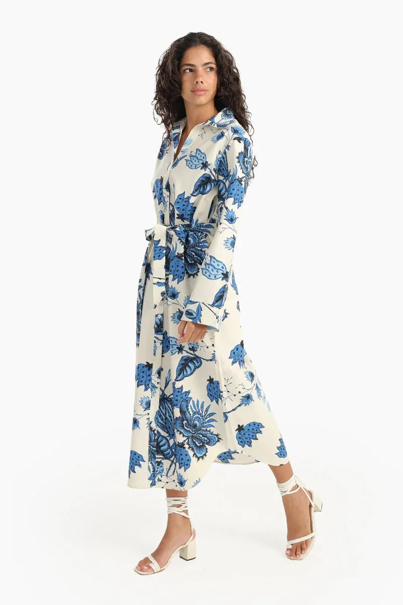 Carina - Blue Flowers Print Midi Dress 2