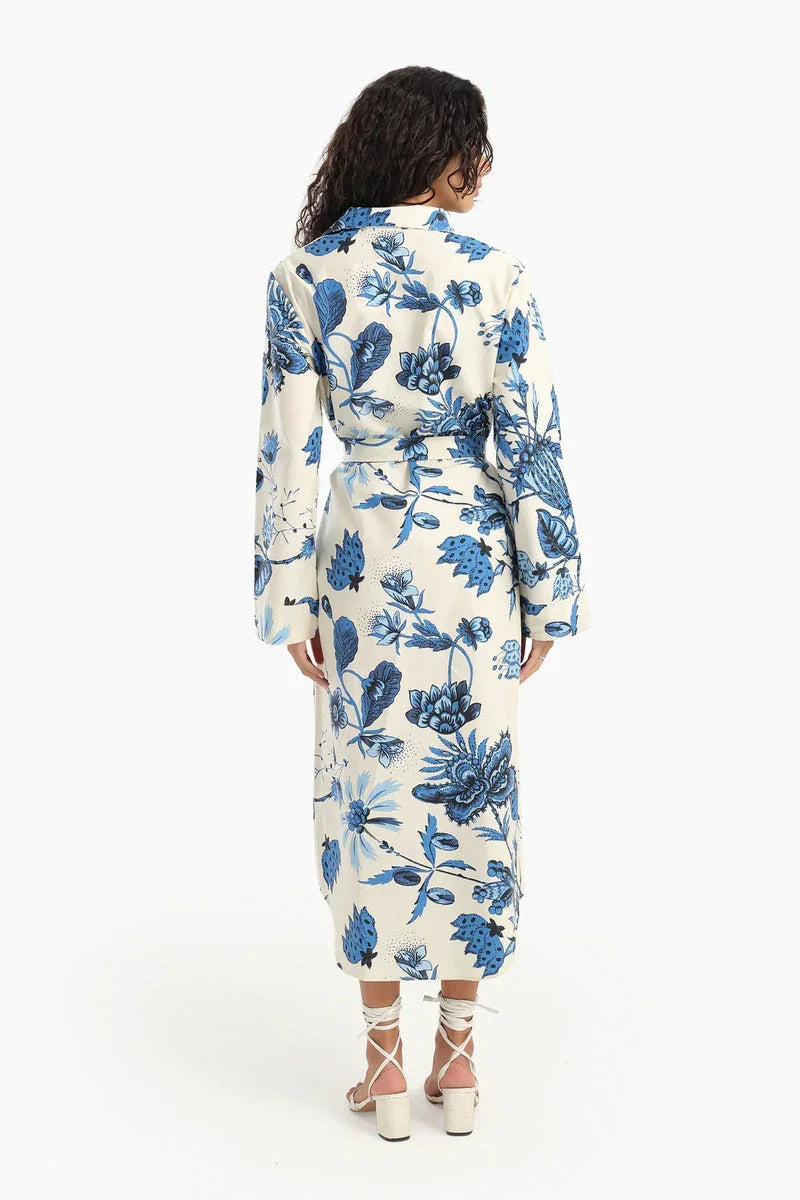 Carina - Blue Flowers Print Midi Dress 3