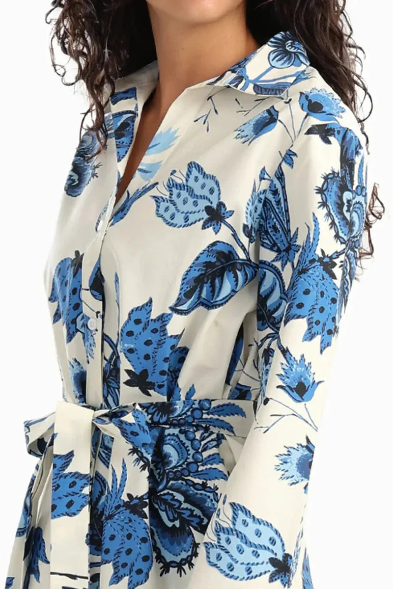 Carina - Blue Flowers Print Midi Dress 4