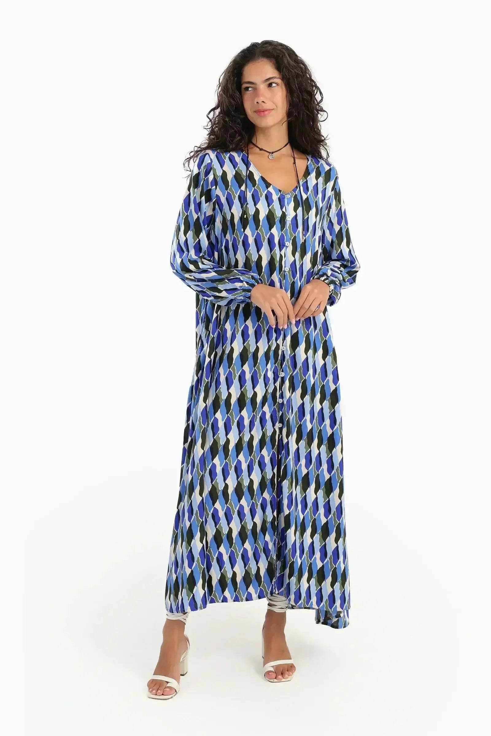 Carina - Printed V-Neck Dress 1