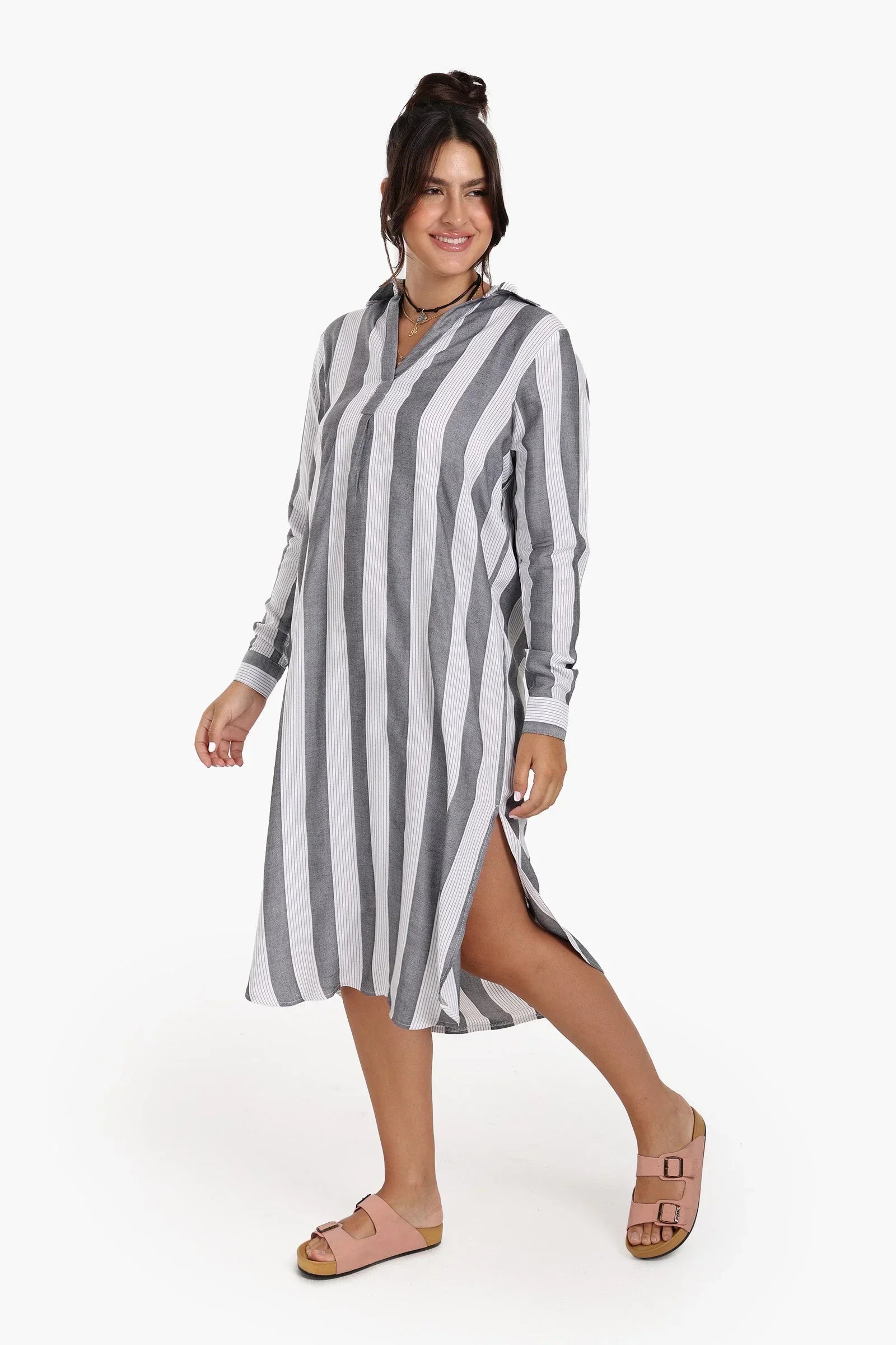 Clue - Striped Midi Collared Dress 6