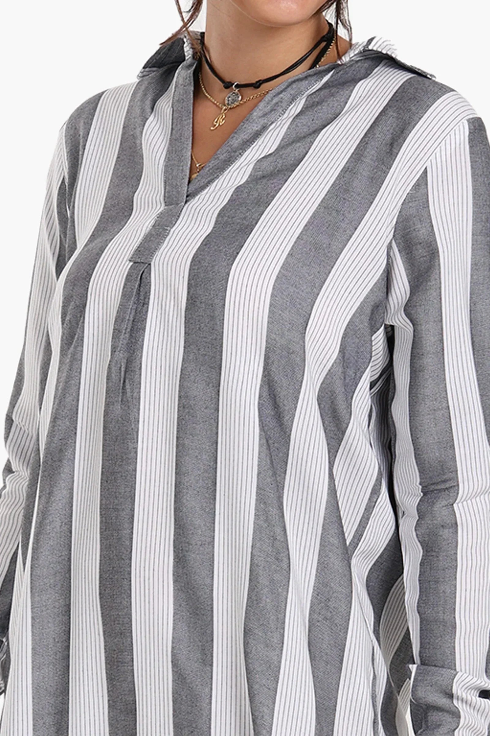 Clue - Striped Midi Collared Dress 8