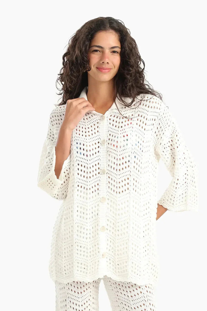 Carina - Stylish Fishnet Pattern Beach Shirt 1