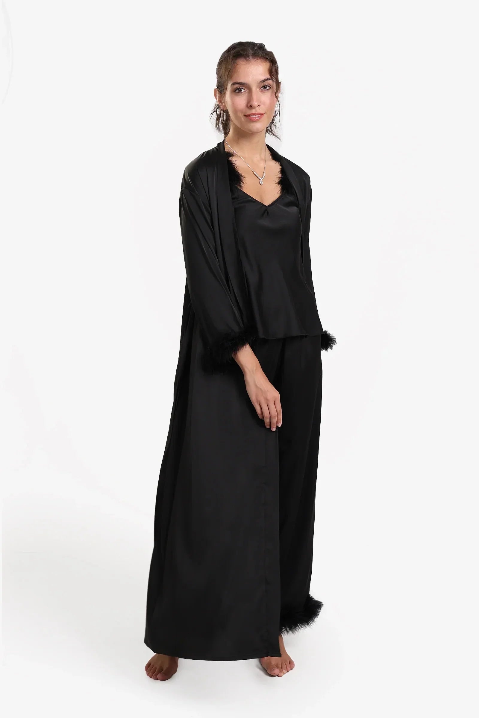 Carina - Black Maxi Satin Robe 2