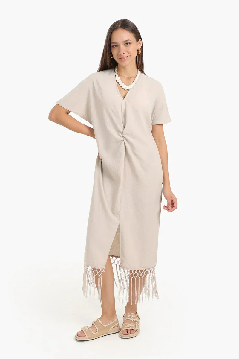 Carina - Dress with Fringes Detail 1