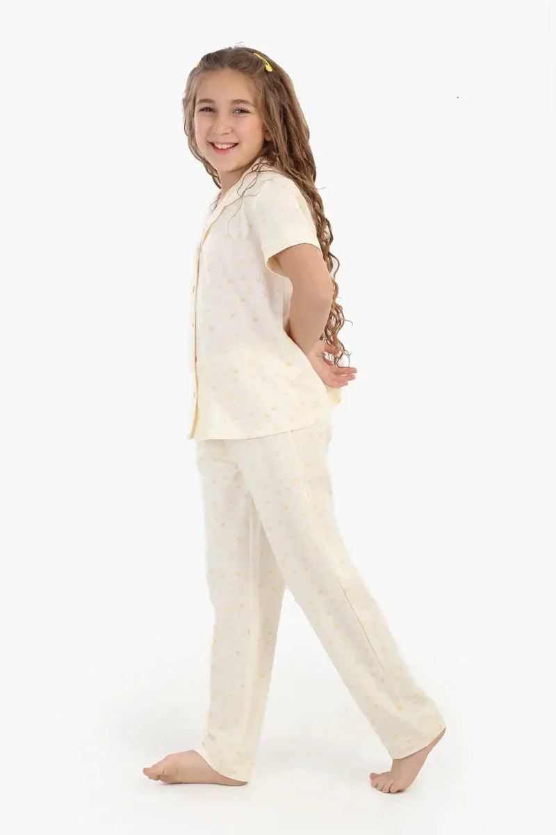 Carina - Girly Yellow Hearts Print Pyjama 4