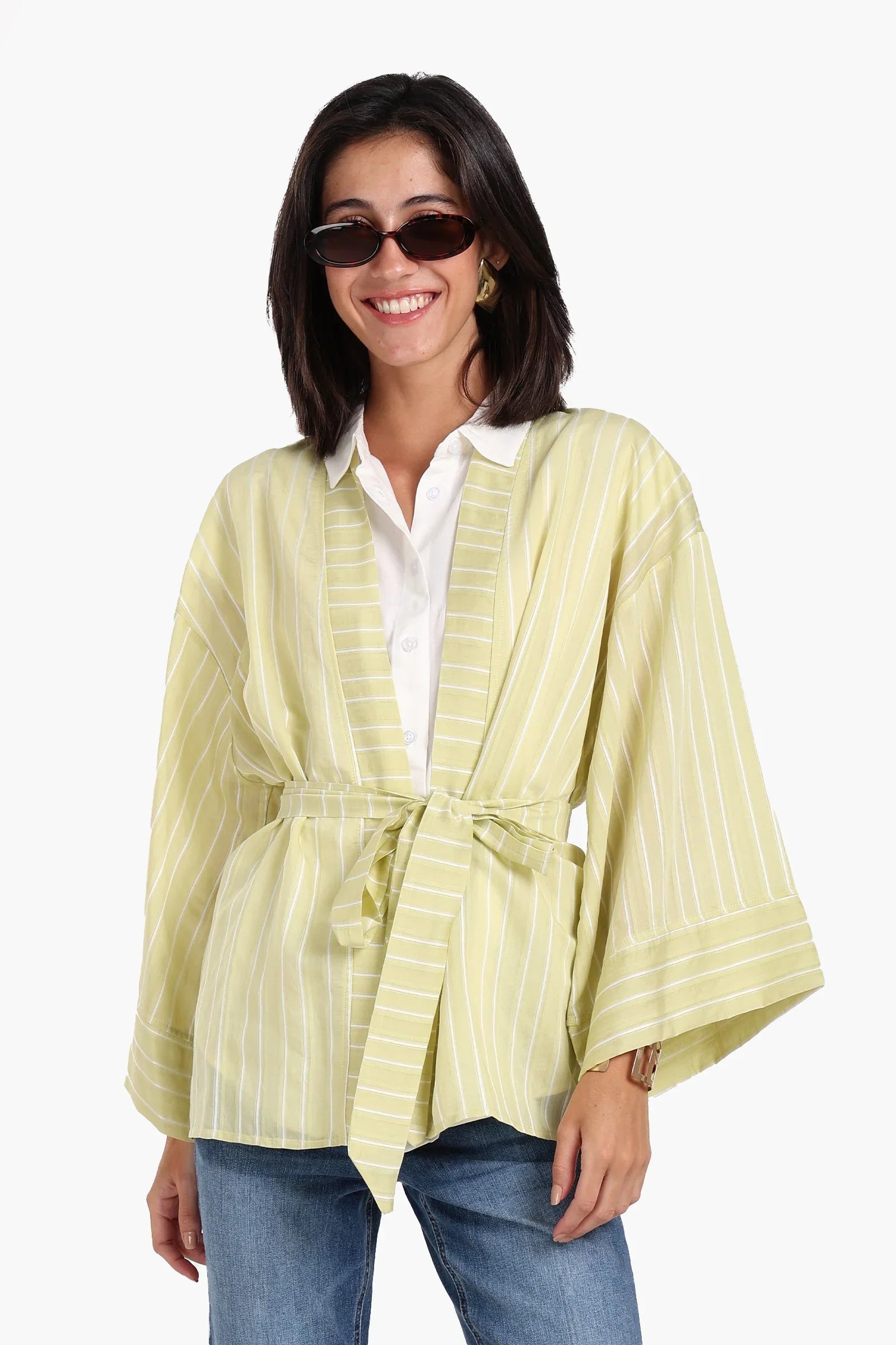 Clue - Open-Front Striped Kimono 1