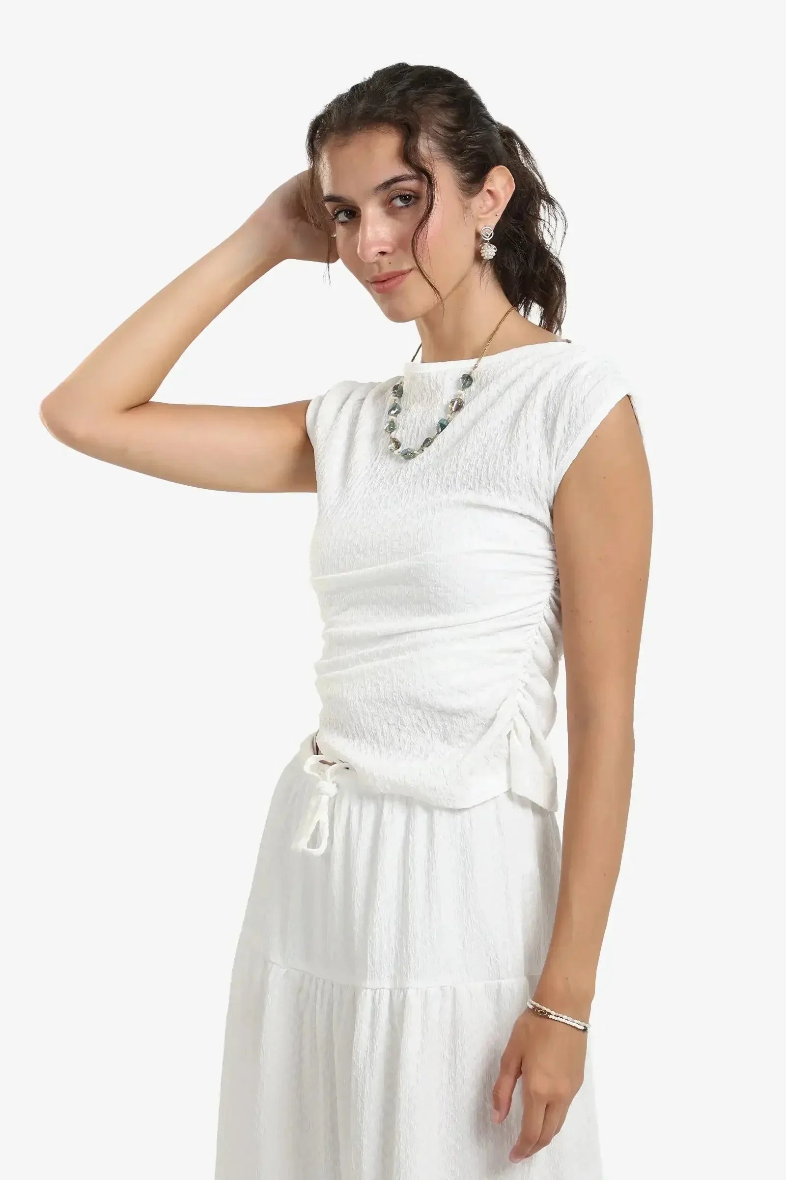 Carina - Ruched White Top 2