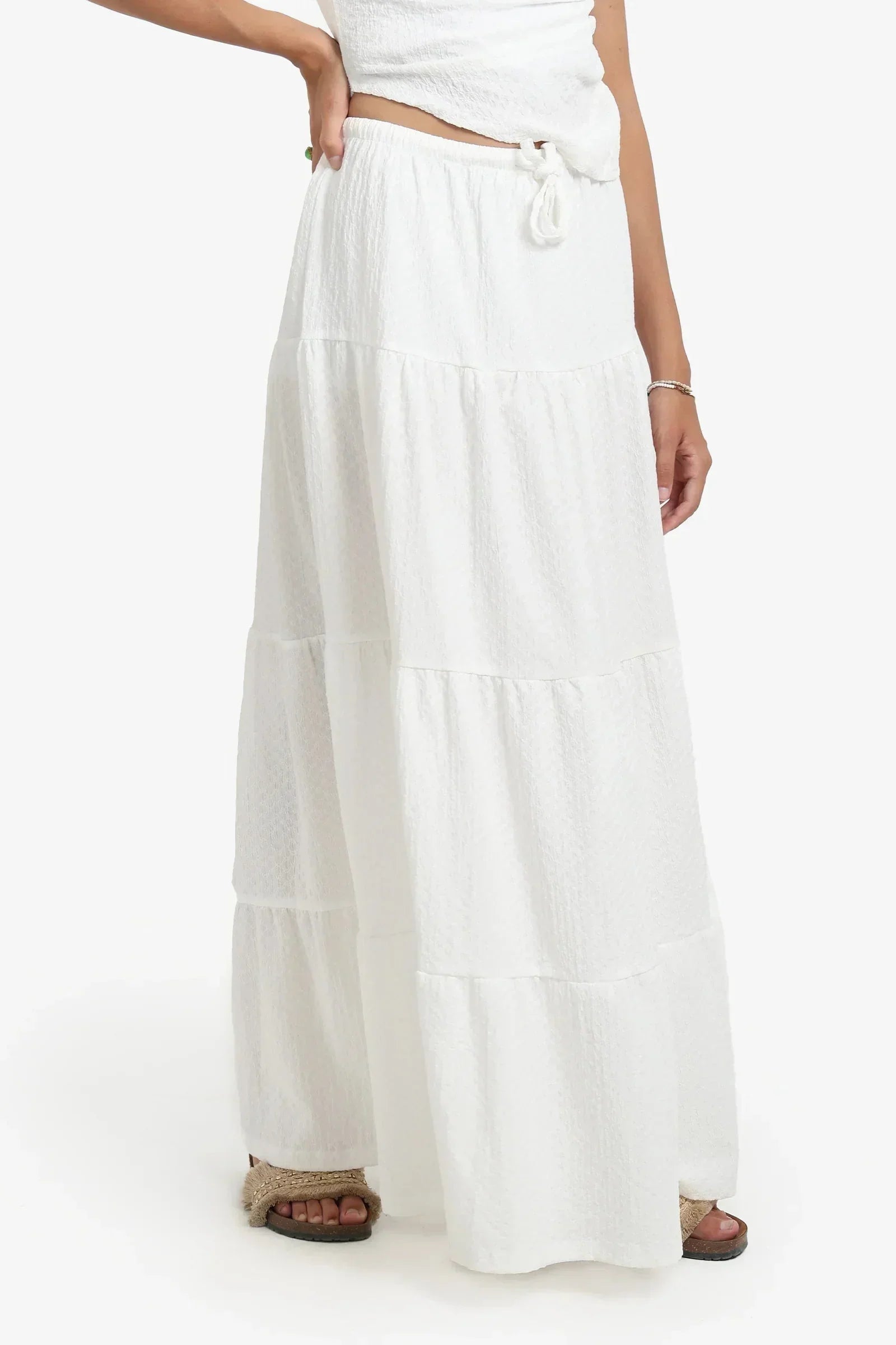 Carina - White Maxi Tiered Skirt 2