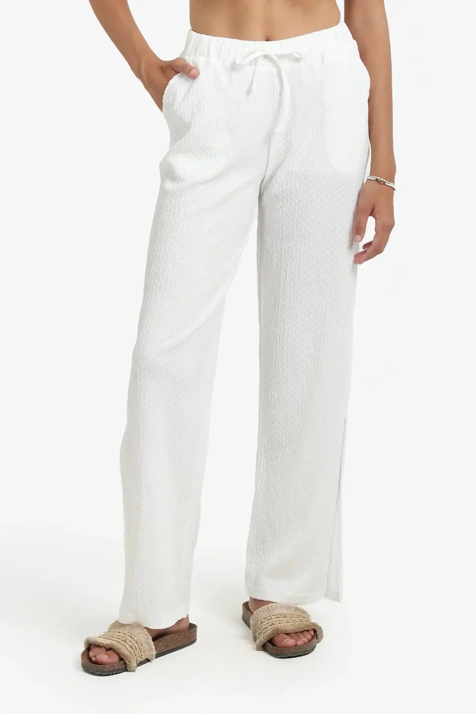 Carina - White Self Patterned Pants 1