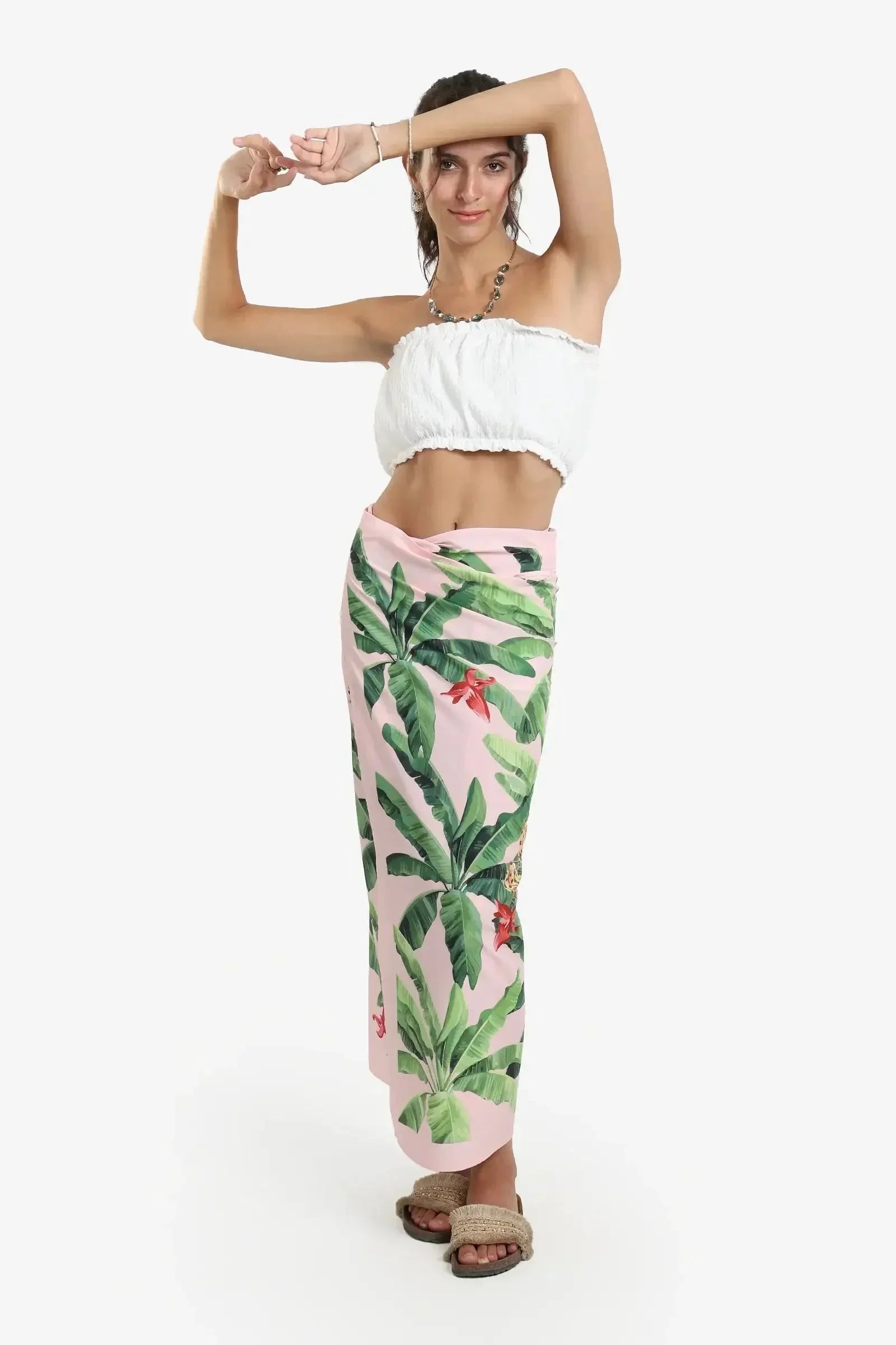 Carina - Leaves Print Beach Sarong Wrap 1