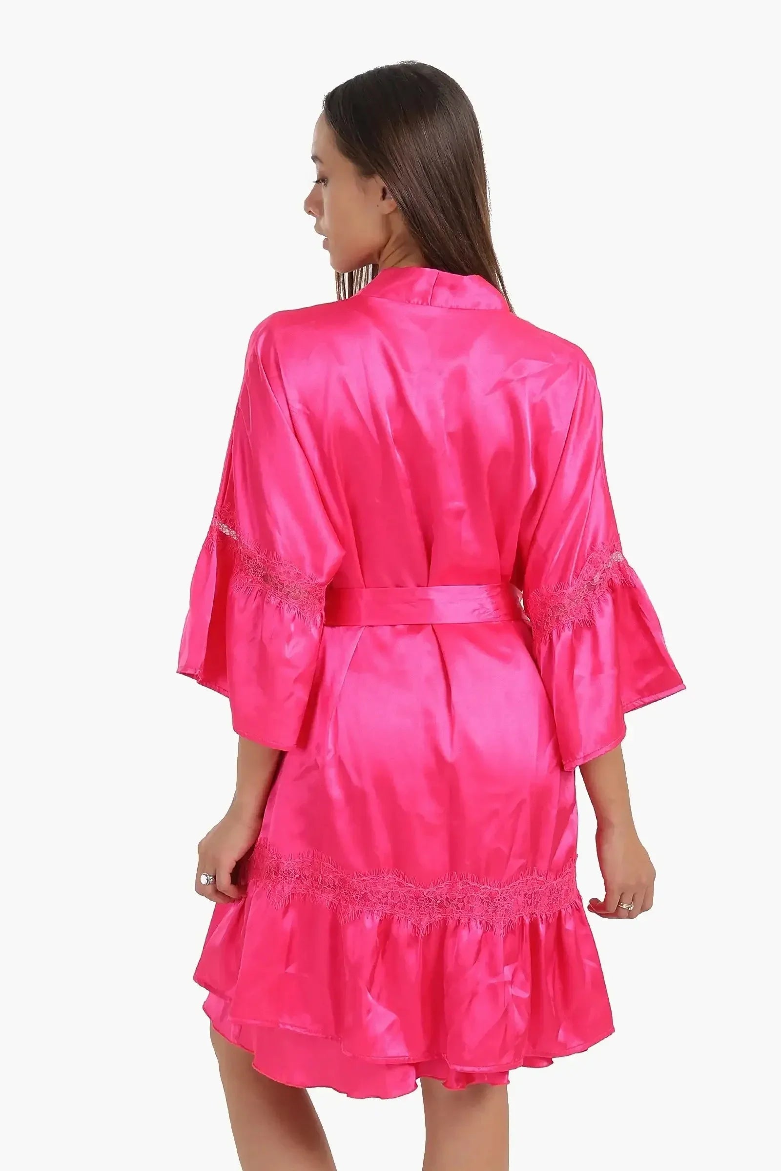 Carina - Fuchsia Satin Robe with Ruffles 3
