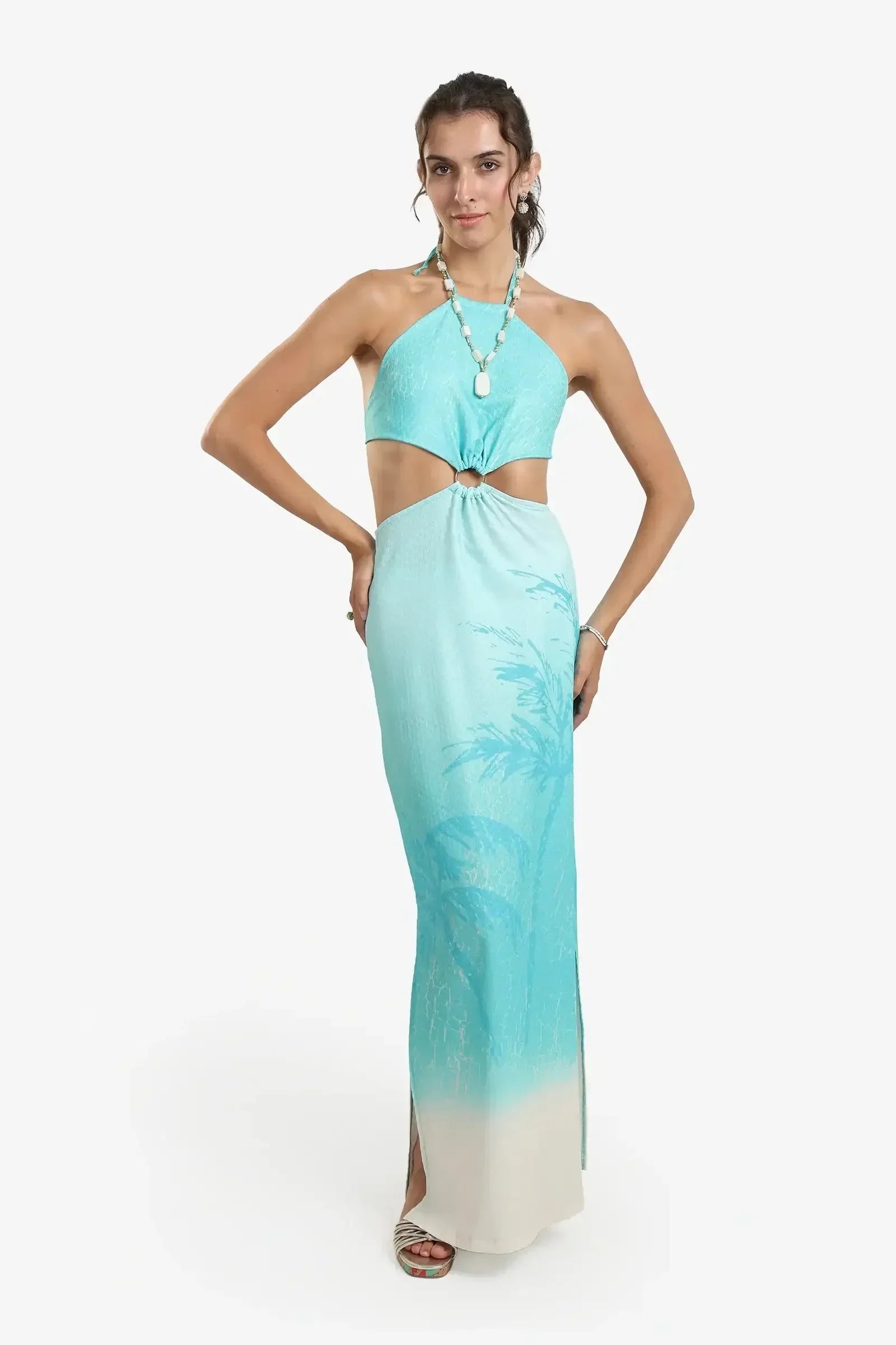 Carina - Tropical Palm Print Dress 1