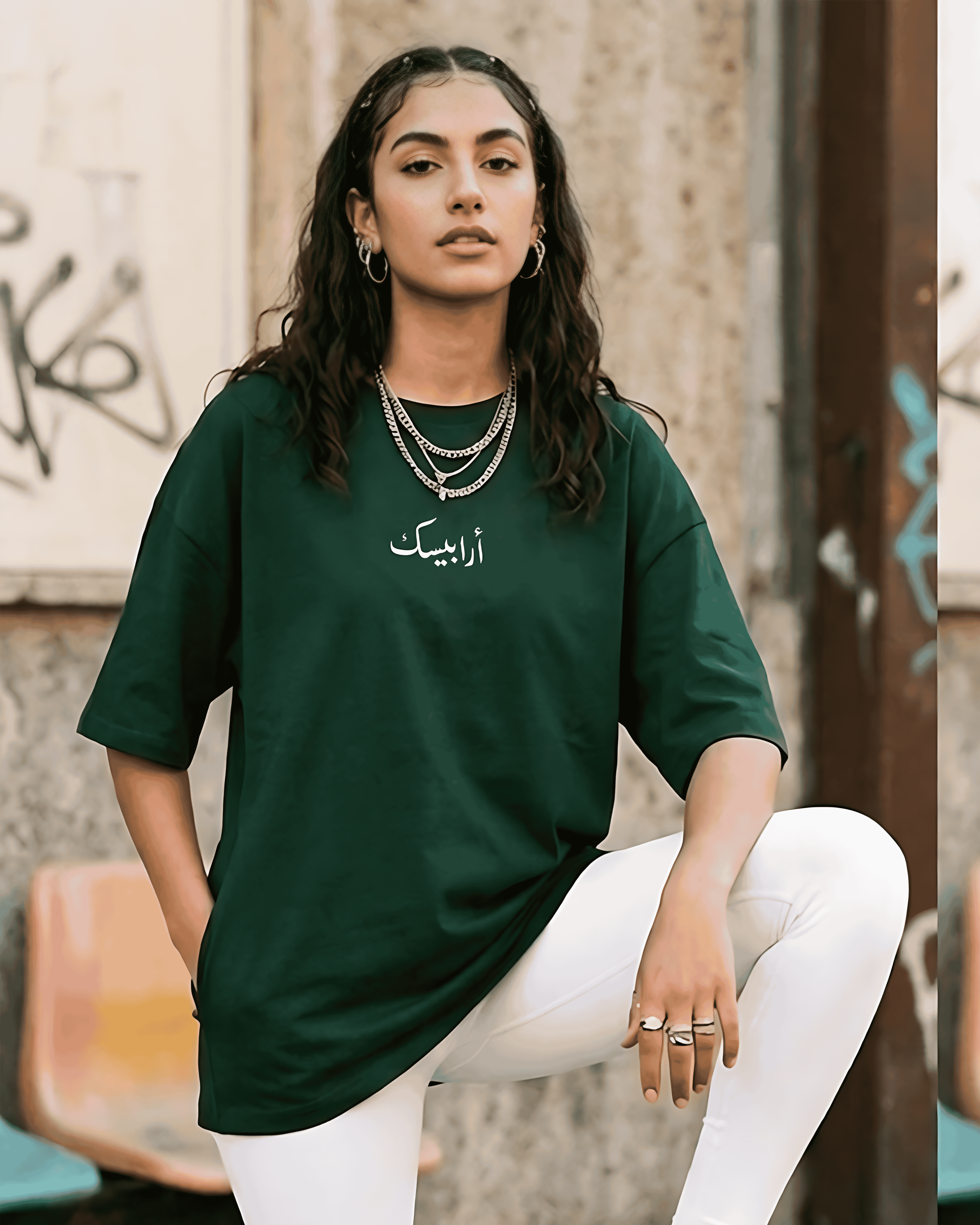 Arabesk Women Oversized SS T-Shirt - Green - NAS Trends 2