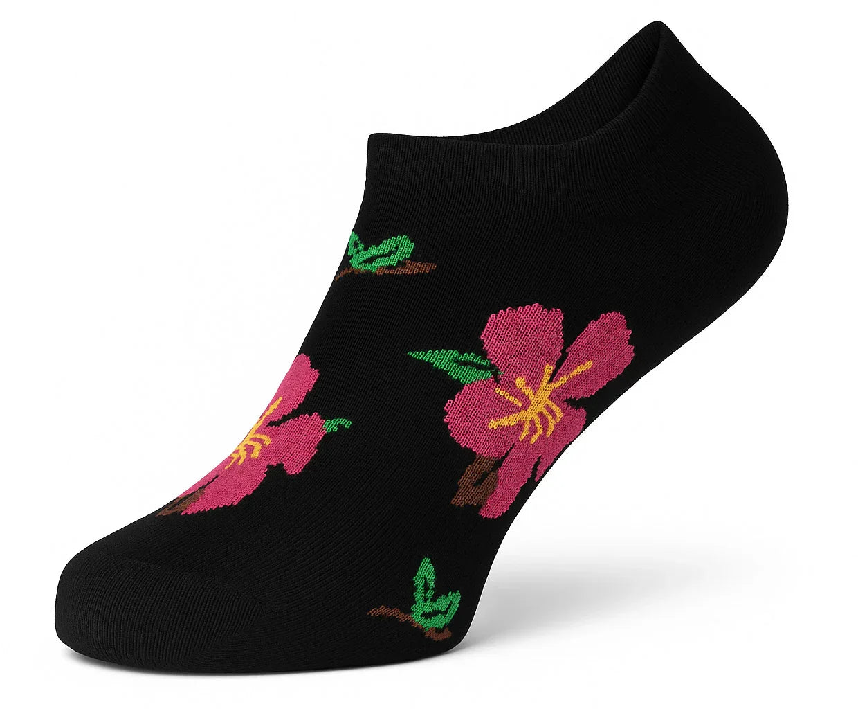 Sam Socks - Women Set Of 3 Ankle Socks Flower Pattern Black-White-Pink 2