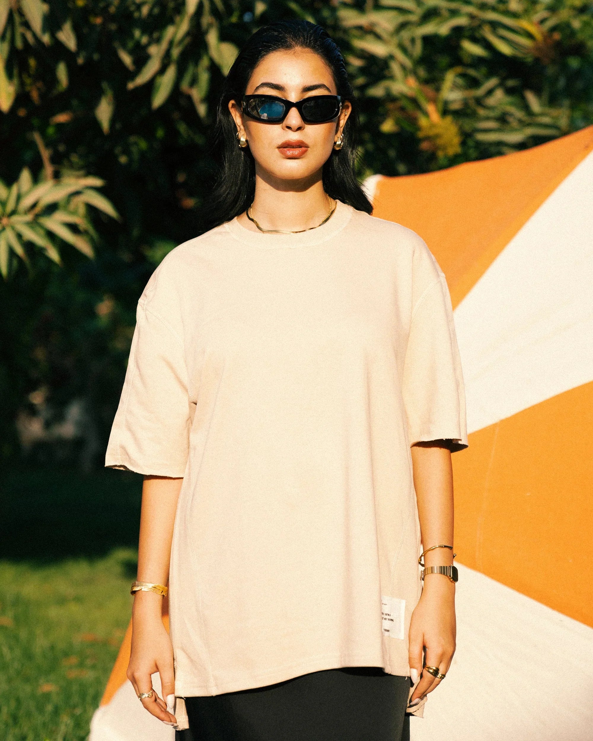 NAS Trends - Stitched Basic Unisex Oversized SS T-Shirt - Beige 1