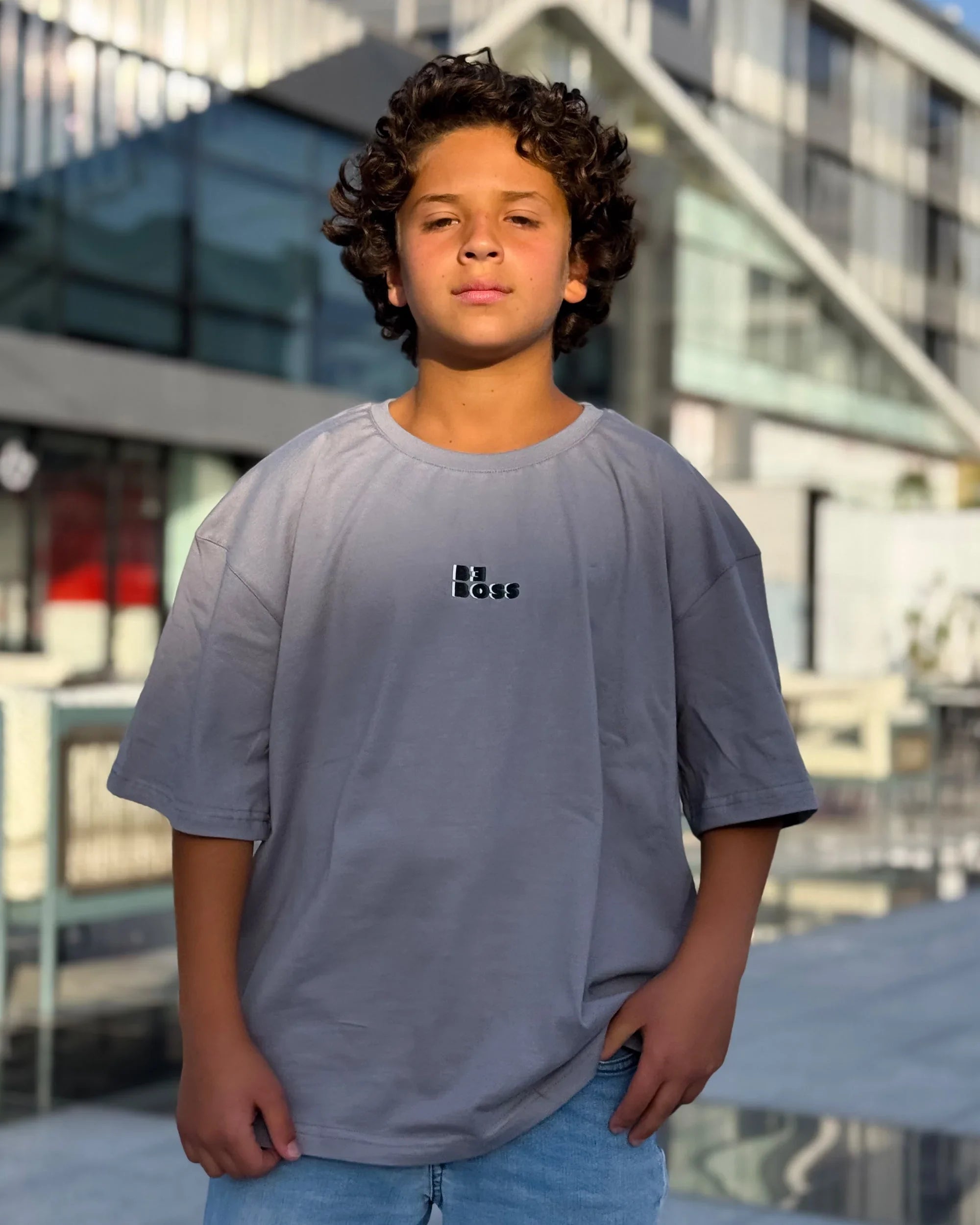 NAS Trends - Be Boss Boys Oversized SS T-Shirt - Grey 1