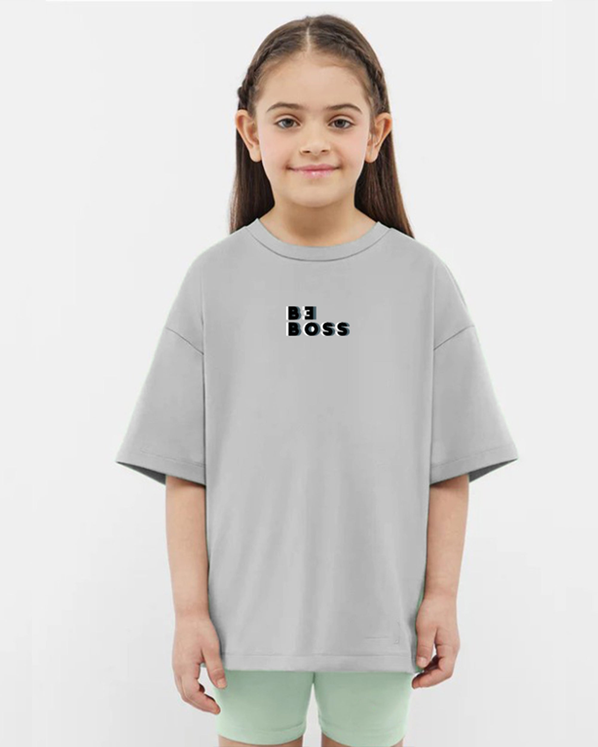 Be Boss Girls Oversized SS T-Shirt - Grey - NAS Trends
