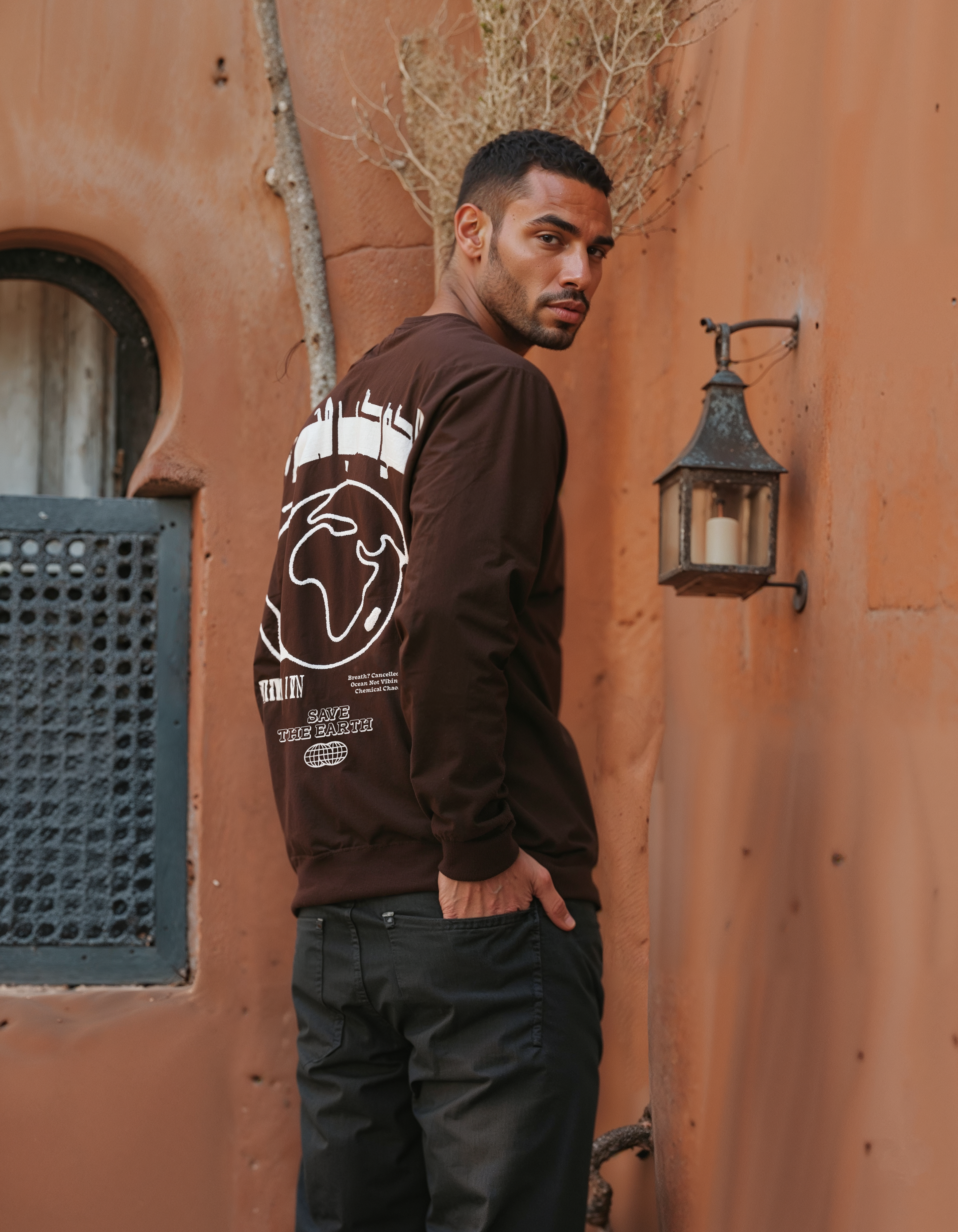 El Kawkab Unisex Oversized Crew-neck Sweatshirt - Dark Brown M - NAS Trends
