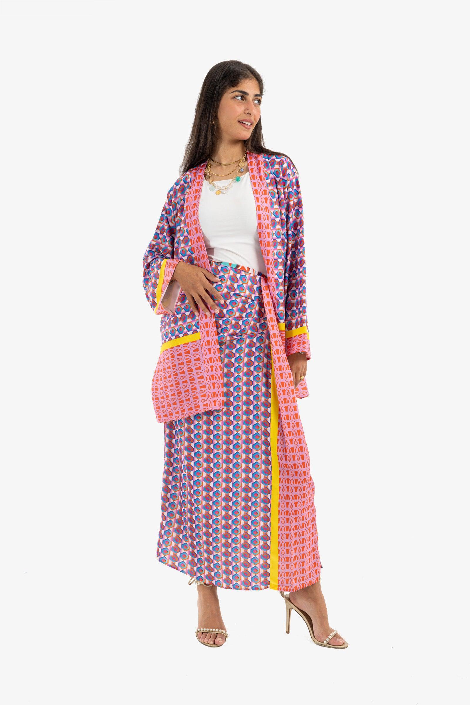 Clue - Colored Printed Pattern Kimono 1
