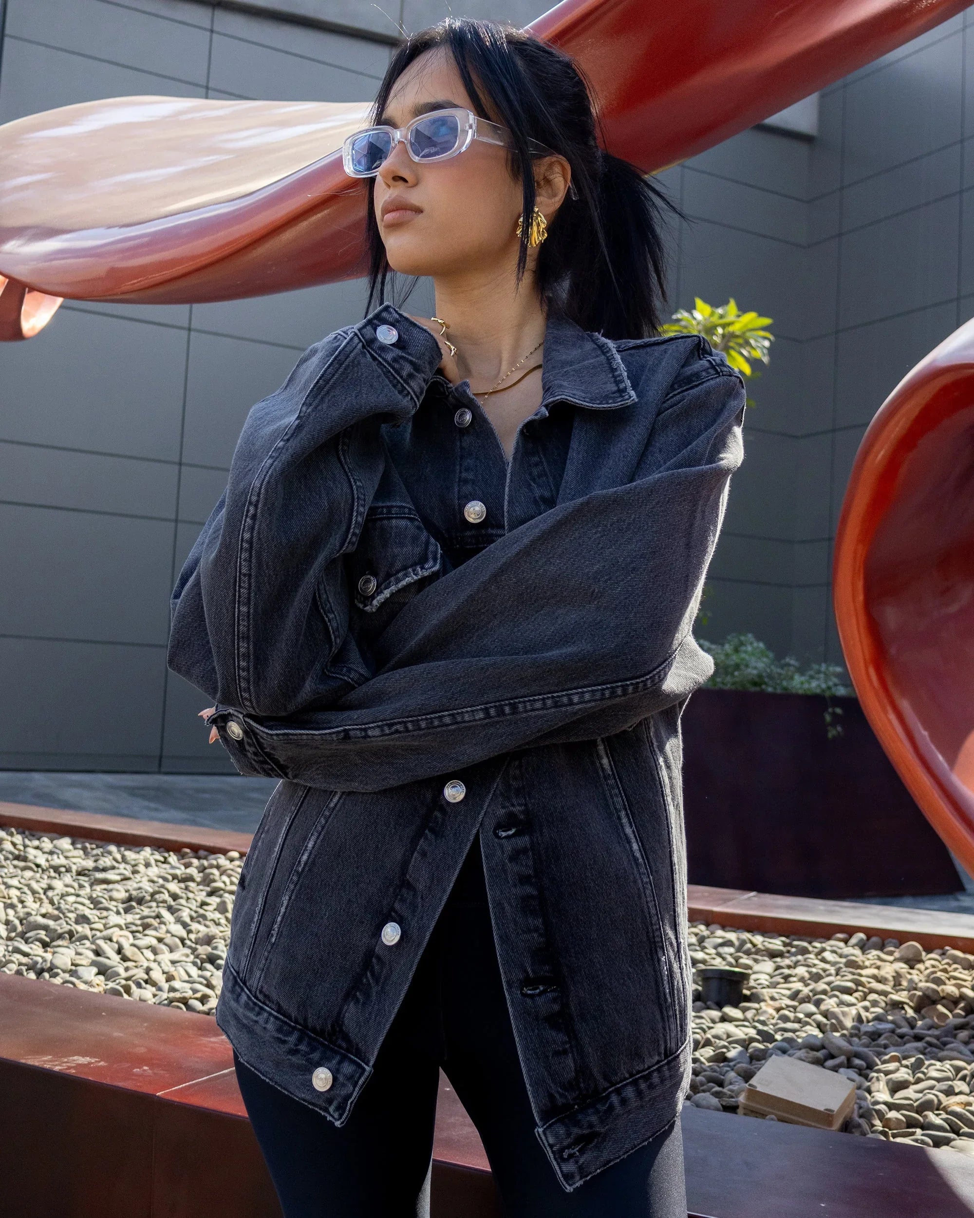 NAS Trends - Women Denim Jacket - Black 1