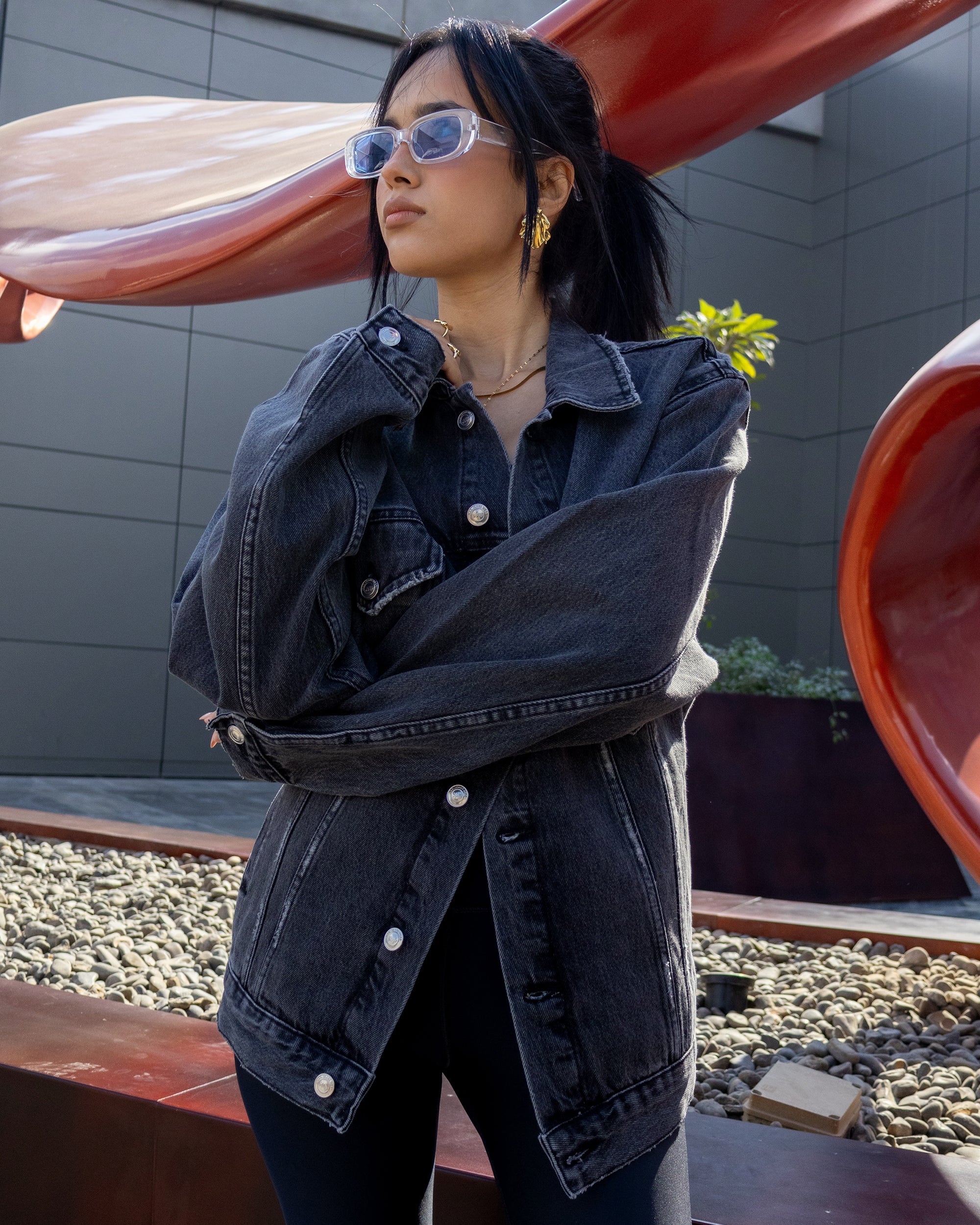 Women Denim Jacket - Black - NAS Trends 1