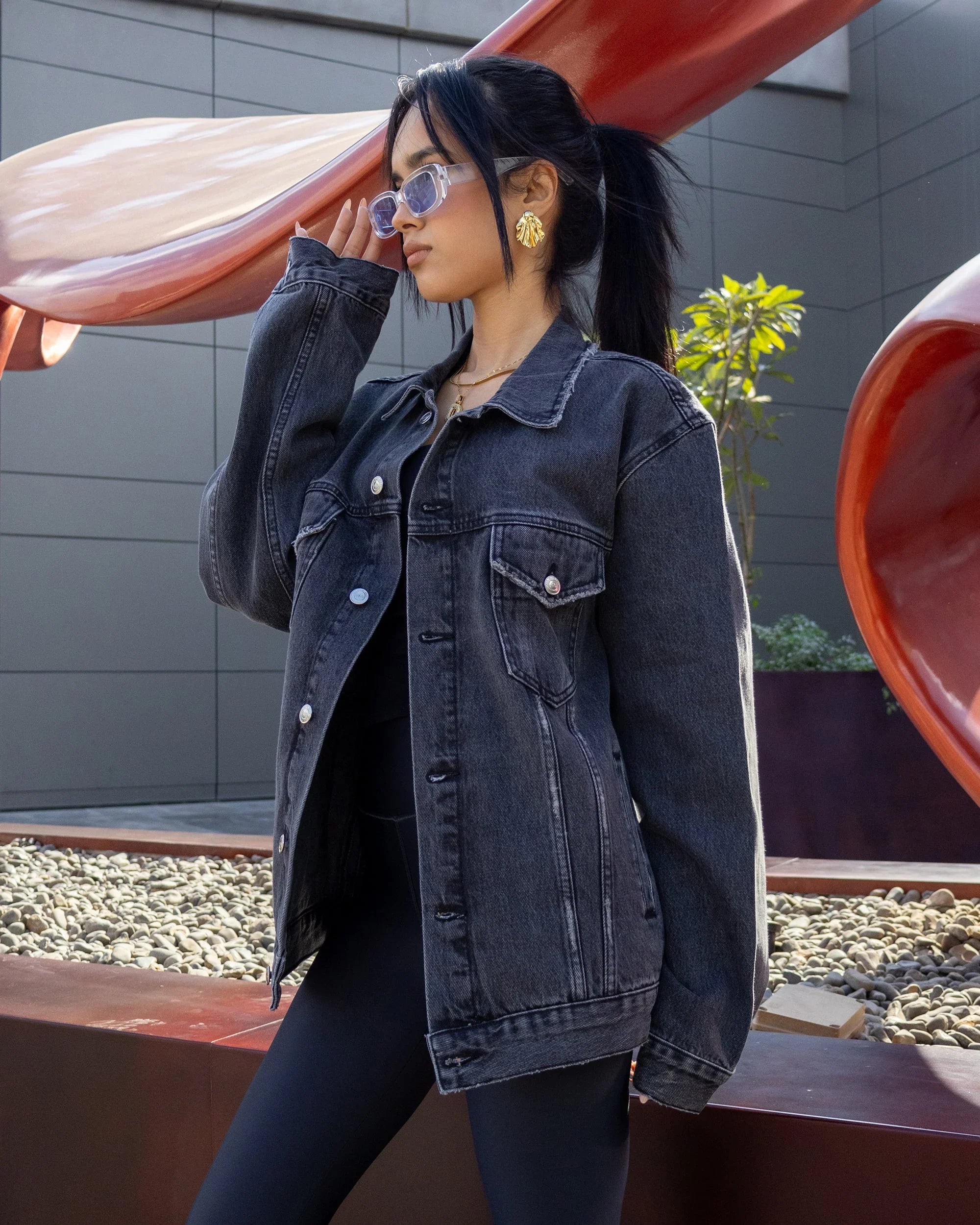 NAS Trends - Women Denim Jacket - Black 2