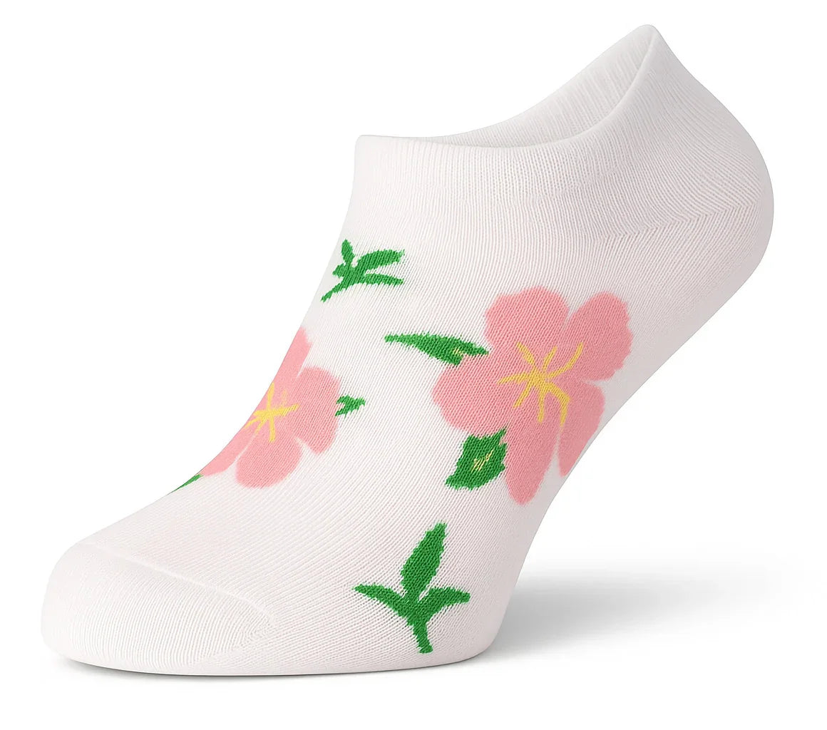 Sam Socks - Women Set Of 3 Ankle Socks Flower Pattern Black-White-Pink 3