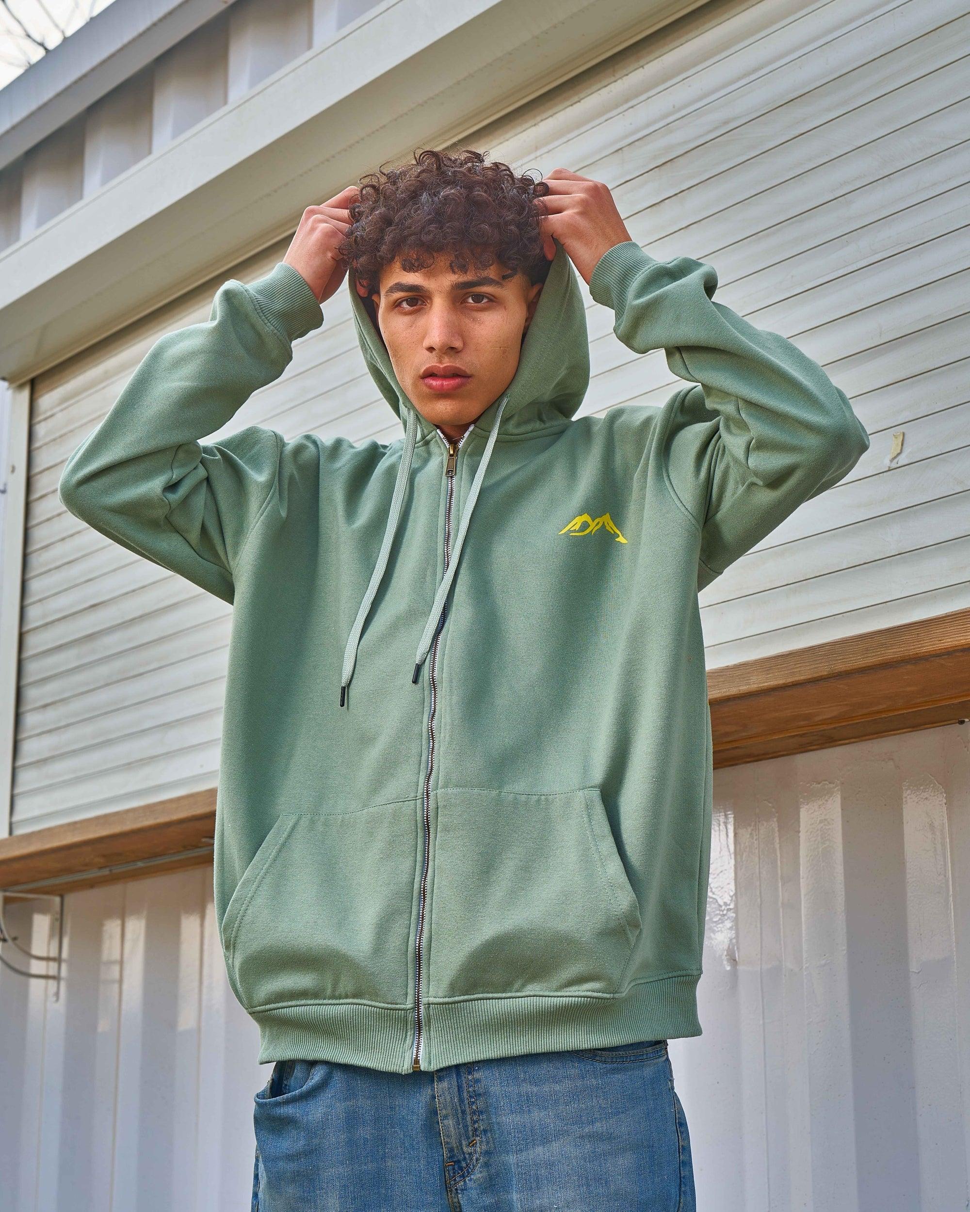 NAS Trends - Cold Mountain Unisex Oversized Zip-up Hoodie-Olive 2