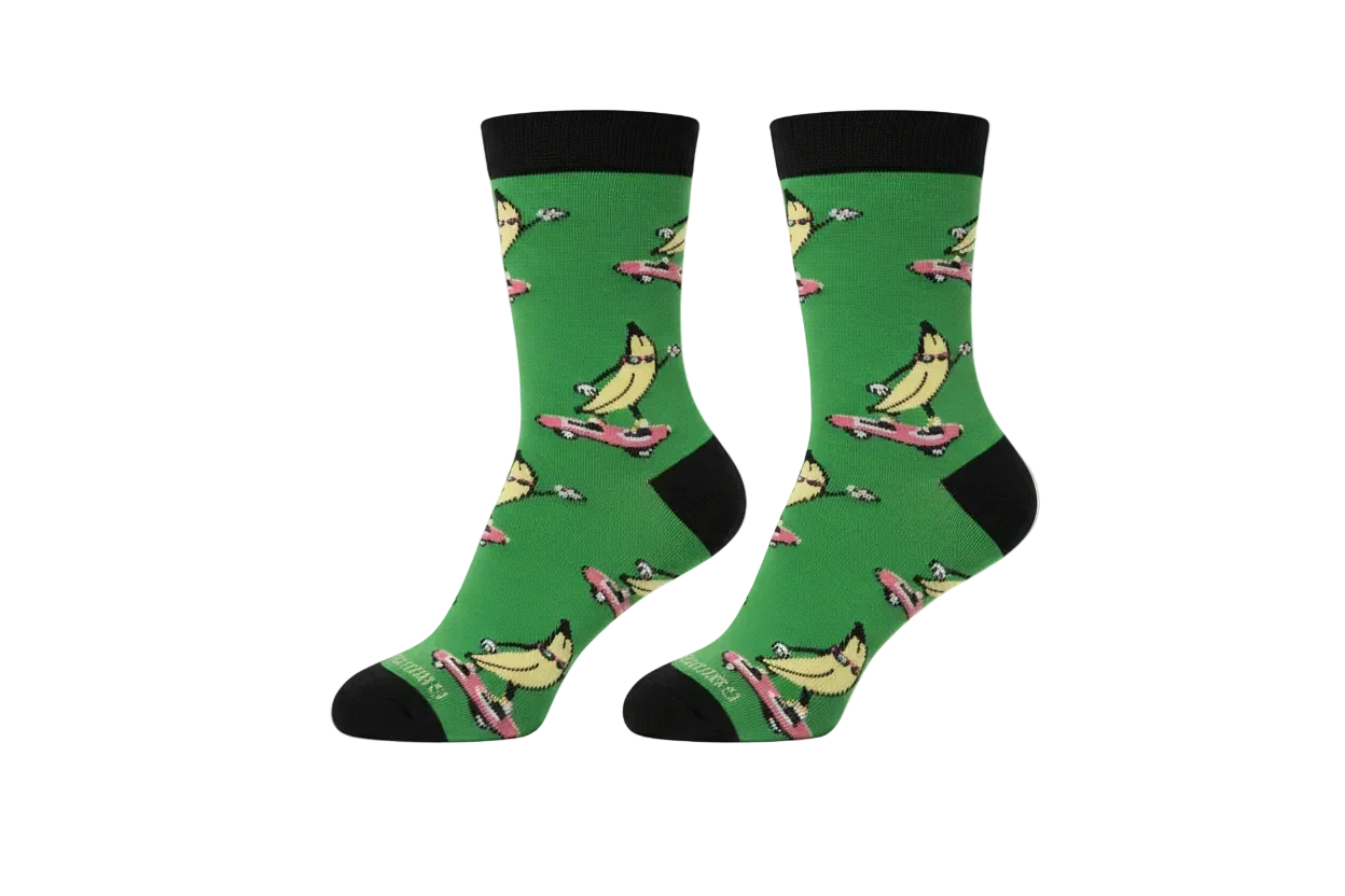 3 Feathers Go Bananas Design Cotton Long Socks Free Size Fits 38 - 44 for Unisex 1