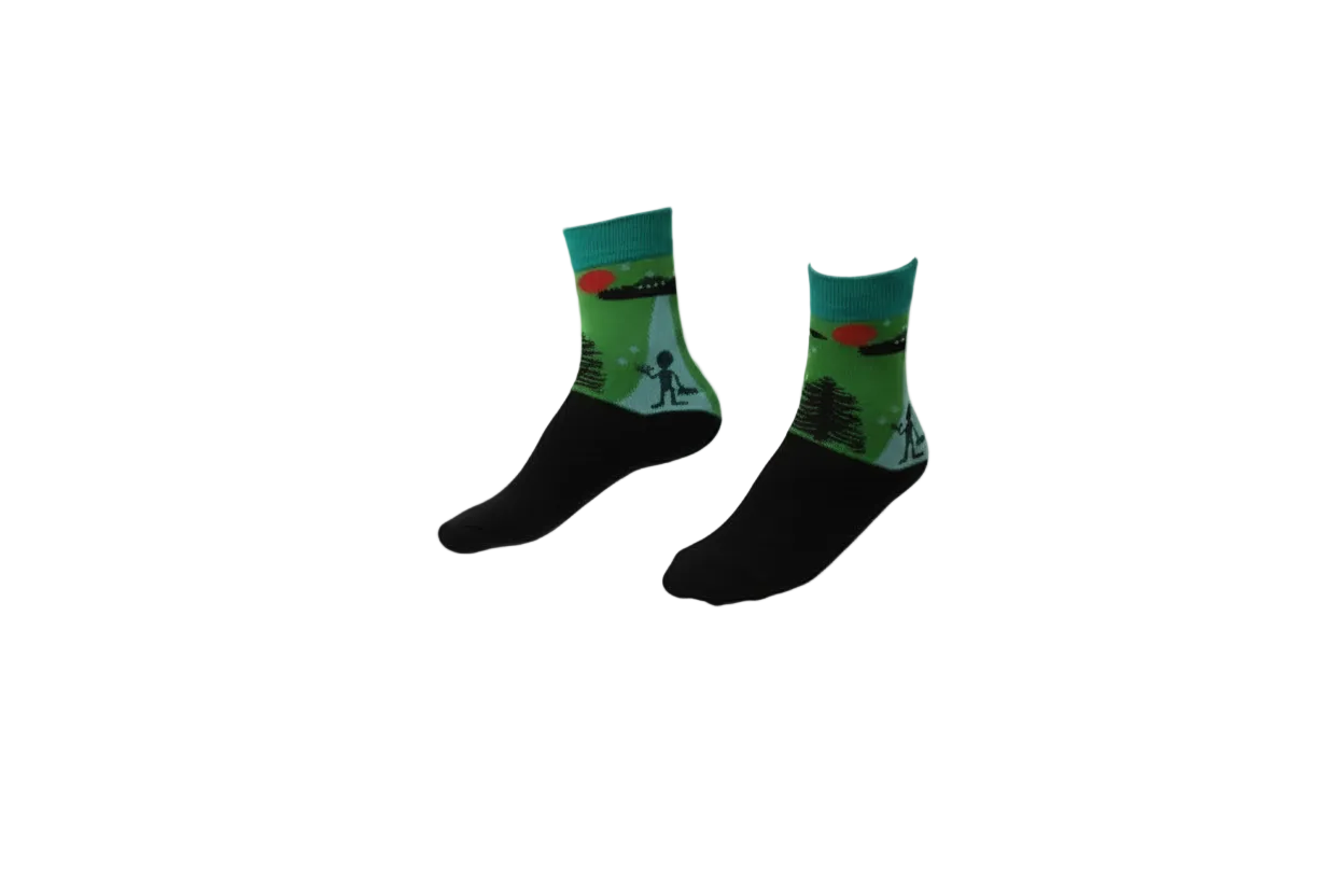 3 Feathers Aliens Design Cotton Long Socks Free Size Fits 38 - 44 for Unisex 1