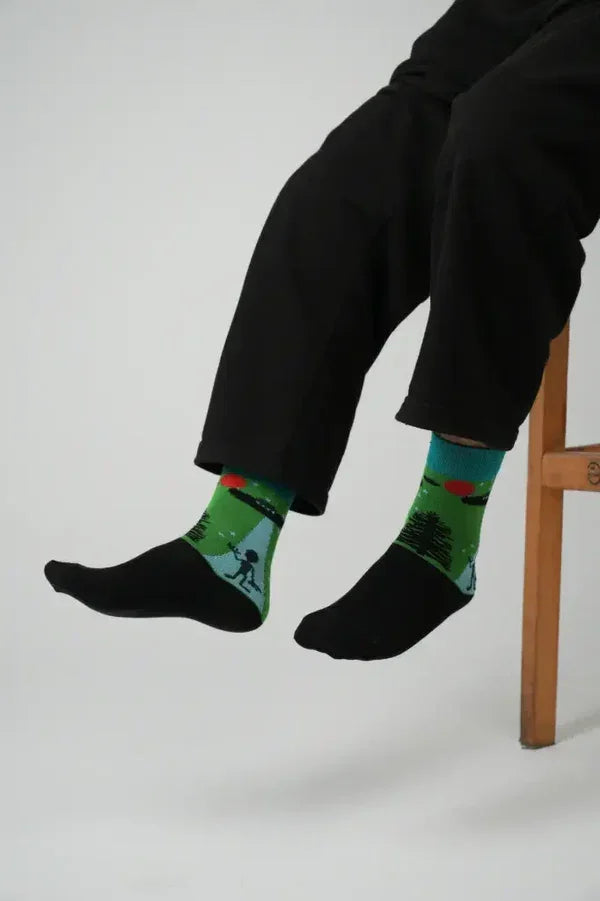 3 Feathers Aliens Design Cotton Long Socks Free Size Fits 38 - 44 for Unisex 2