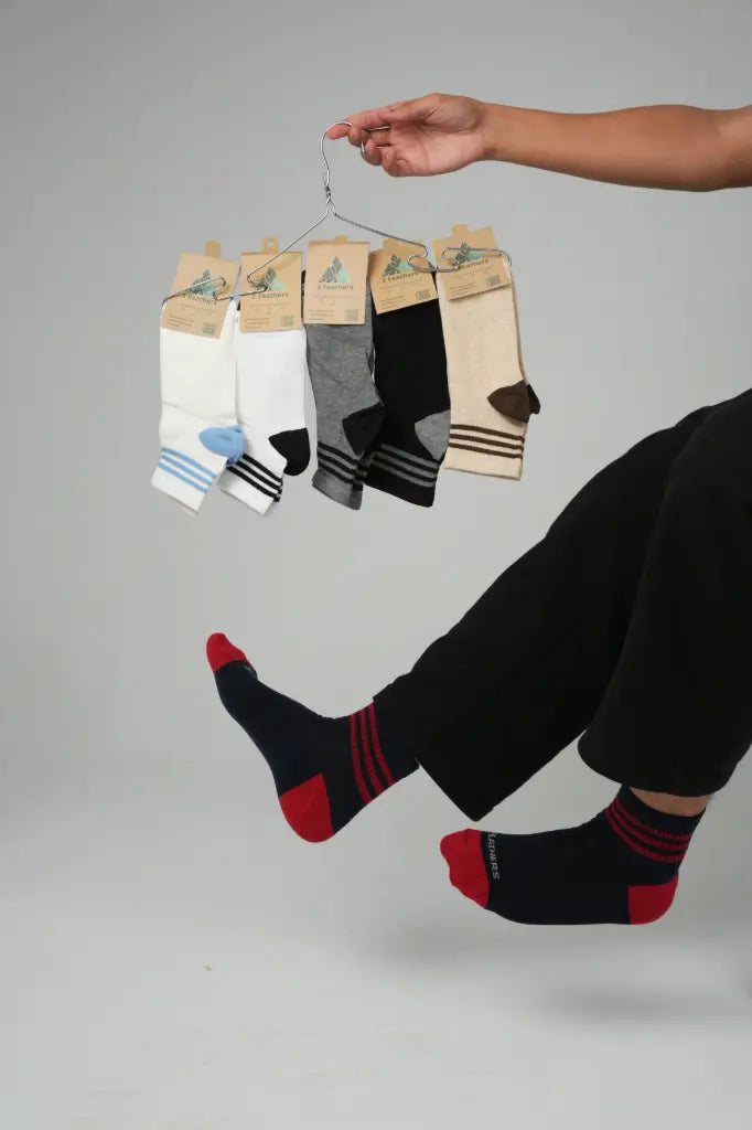 3 Feathers Cotton High Ankle Sportive Socks Free Size Fits 40 - 45 for Men