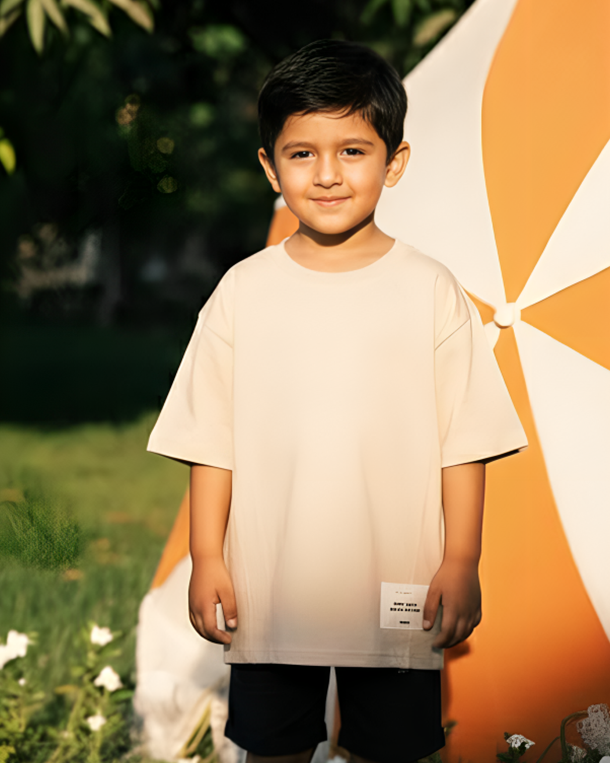 Stitched Basic Boys Oversized SS T-Shirt - Beige - NAS Trends