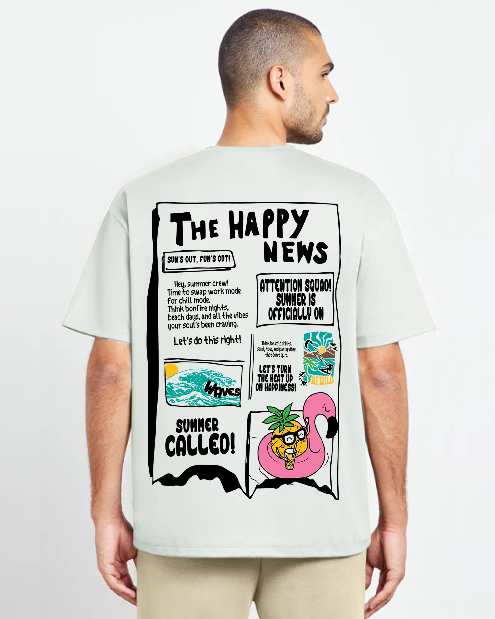 Happy News Men Oversized SS T-Shirt - Off White - NAS Trends