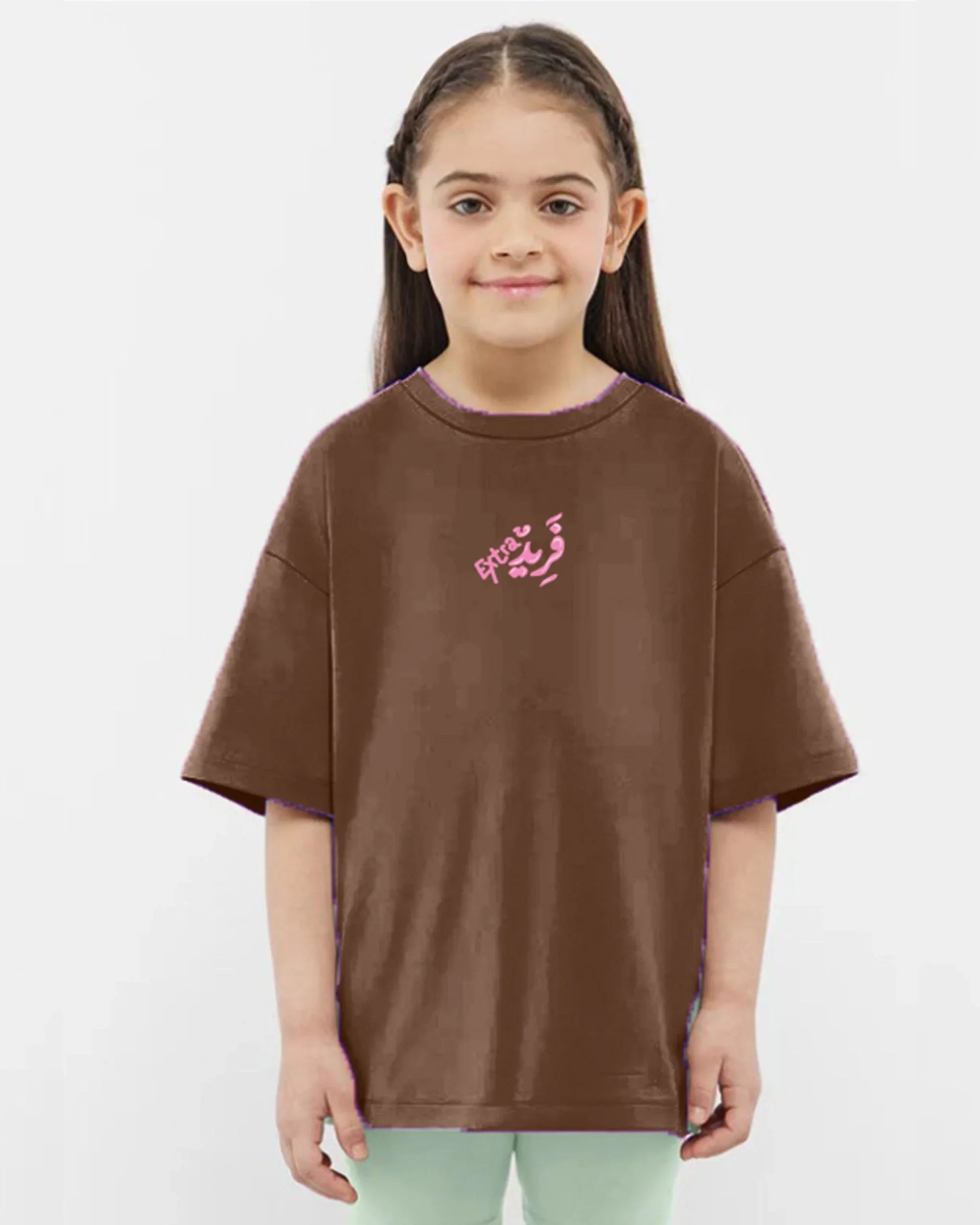 NAS Trends - Extra fared Girls Oversized SS T-Shirt - Brown 3