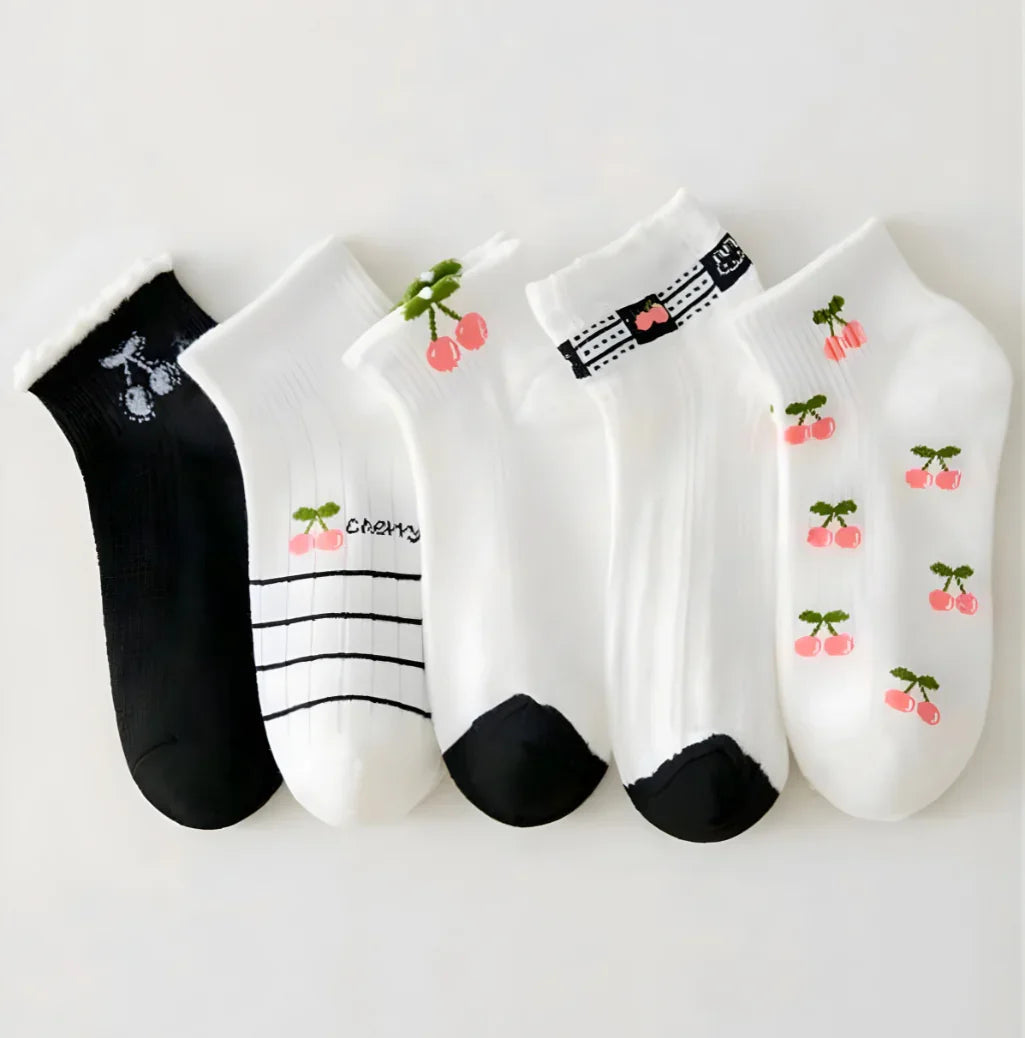 3 Feathers - Cherry Collection 5-Pack Women Ankle Cotton Socks 1